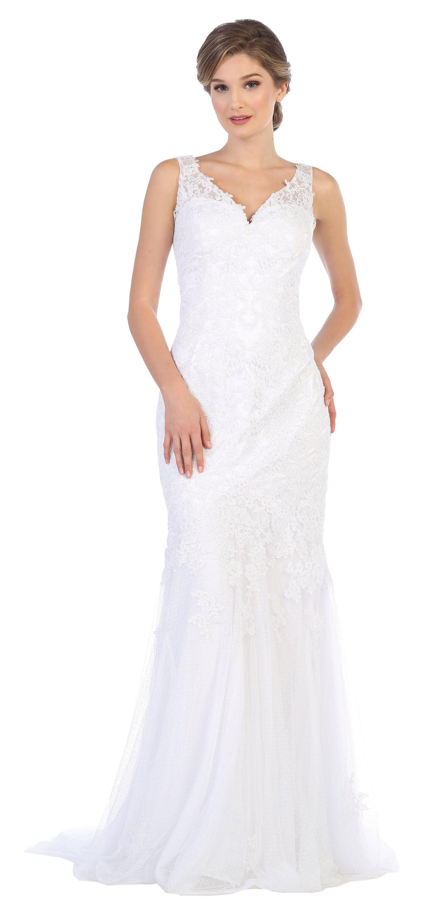 Long Wedding Dress Sleeveless Lace Bridal Gown