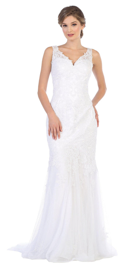 Long Wedding Dress Sleeveless Lace Bridal Gown - The Dress Outlet