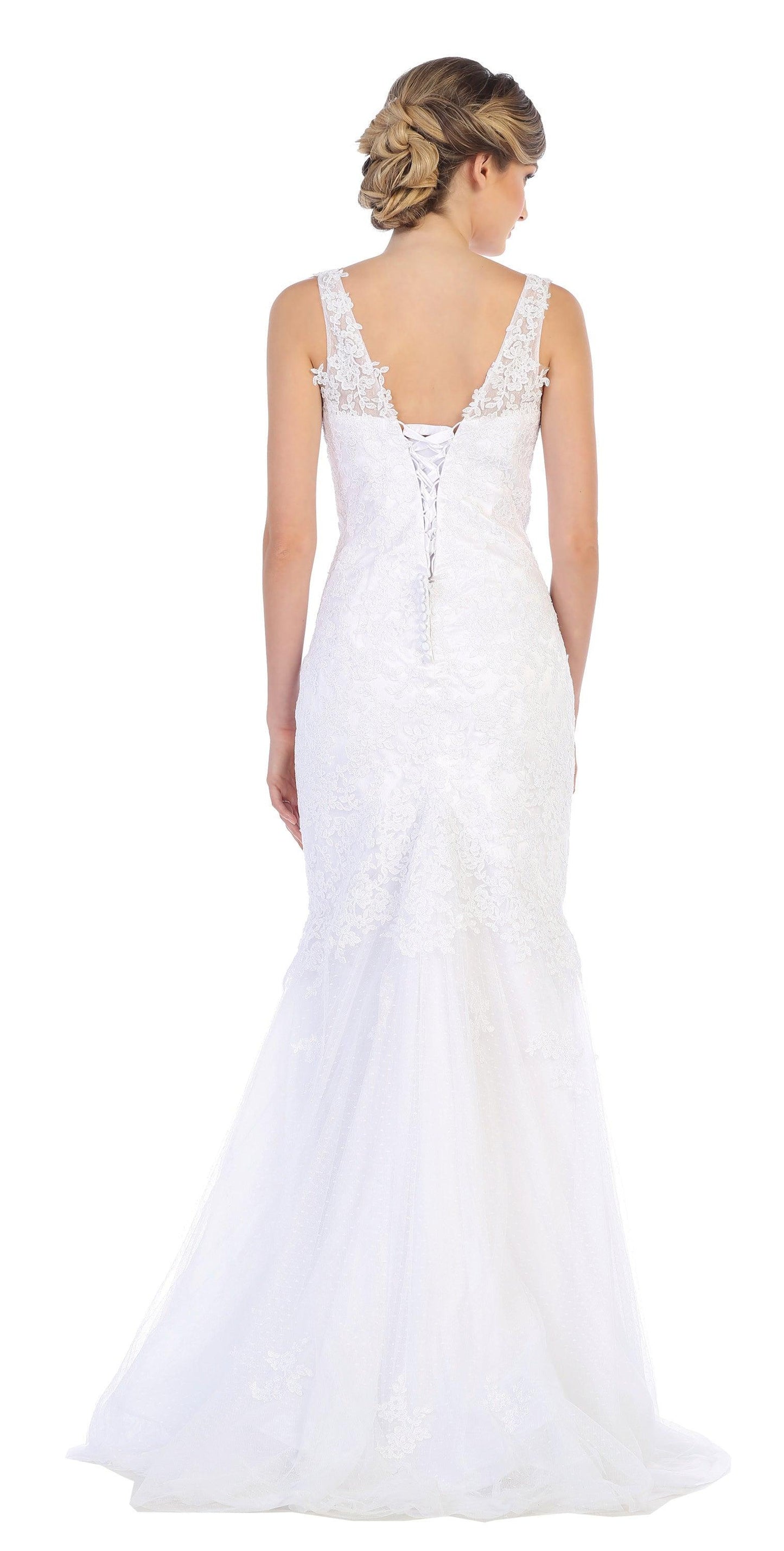 Long Wedding Dress Sleeveless Lace Bridal Gown - The Dress Outlet