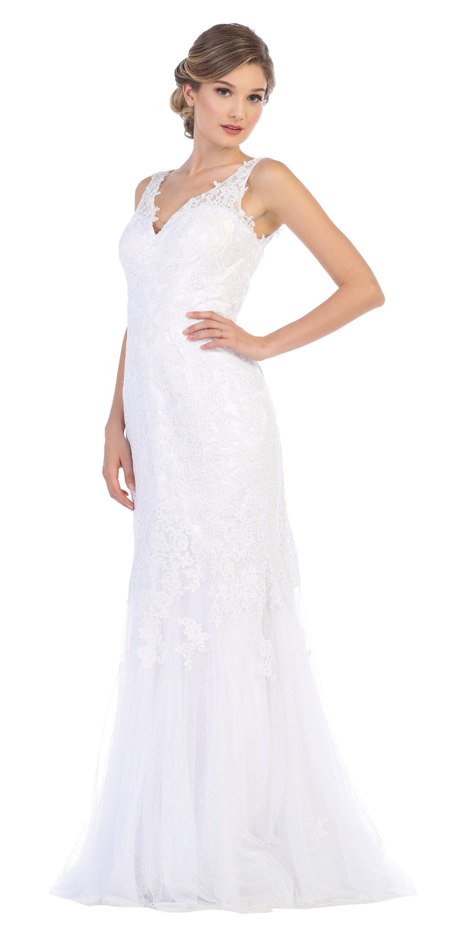 Long Wedding Dress Sleeveless Lace Bridal Gown