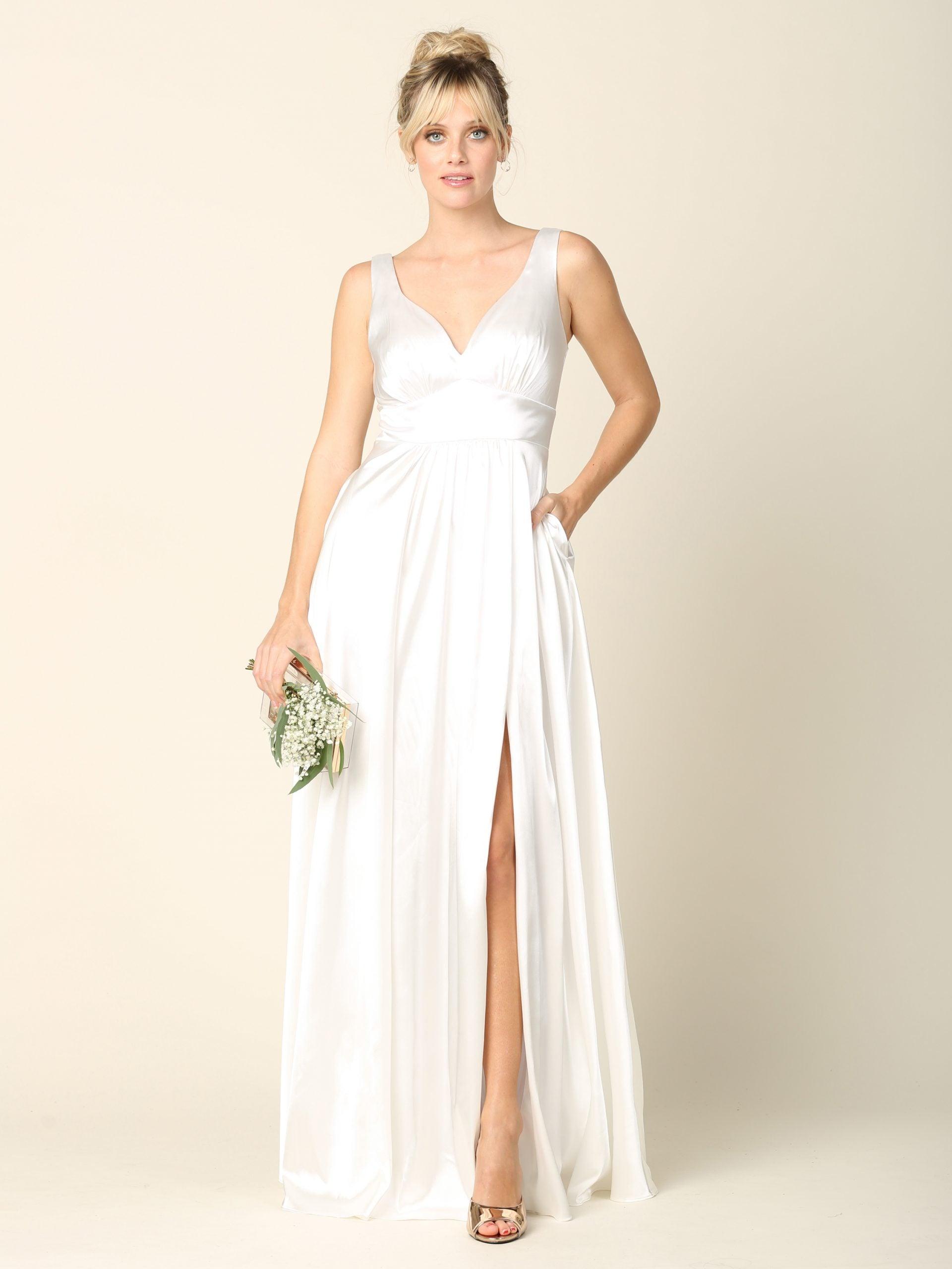 Long Wedding Dress Sleeveless Satin Bridal Gown