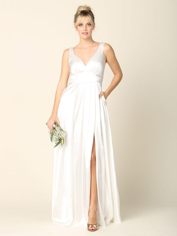 Long Wedding Dress Sleeveless Satin Bridal Gown