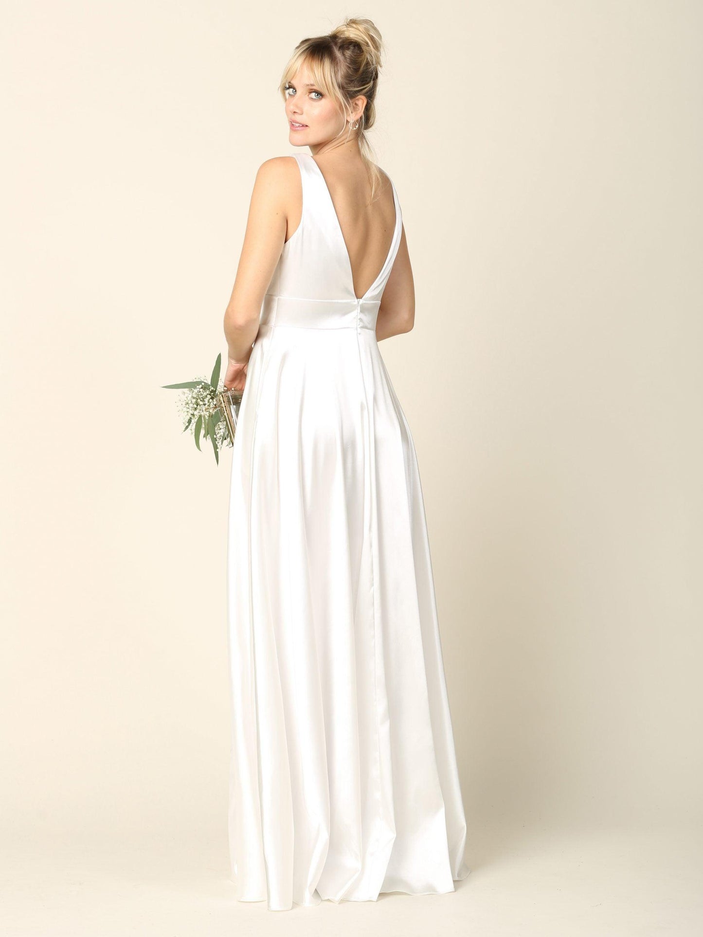 Long Wedding Dress Sleeveless Satin Bridal Gown - The Dress Outlet