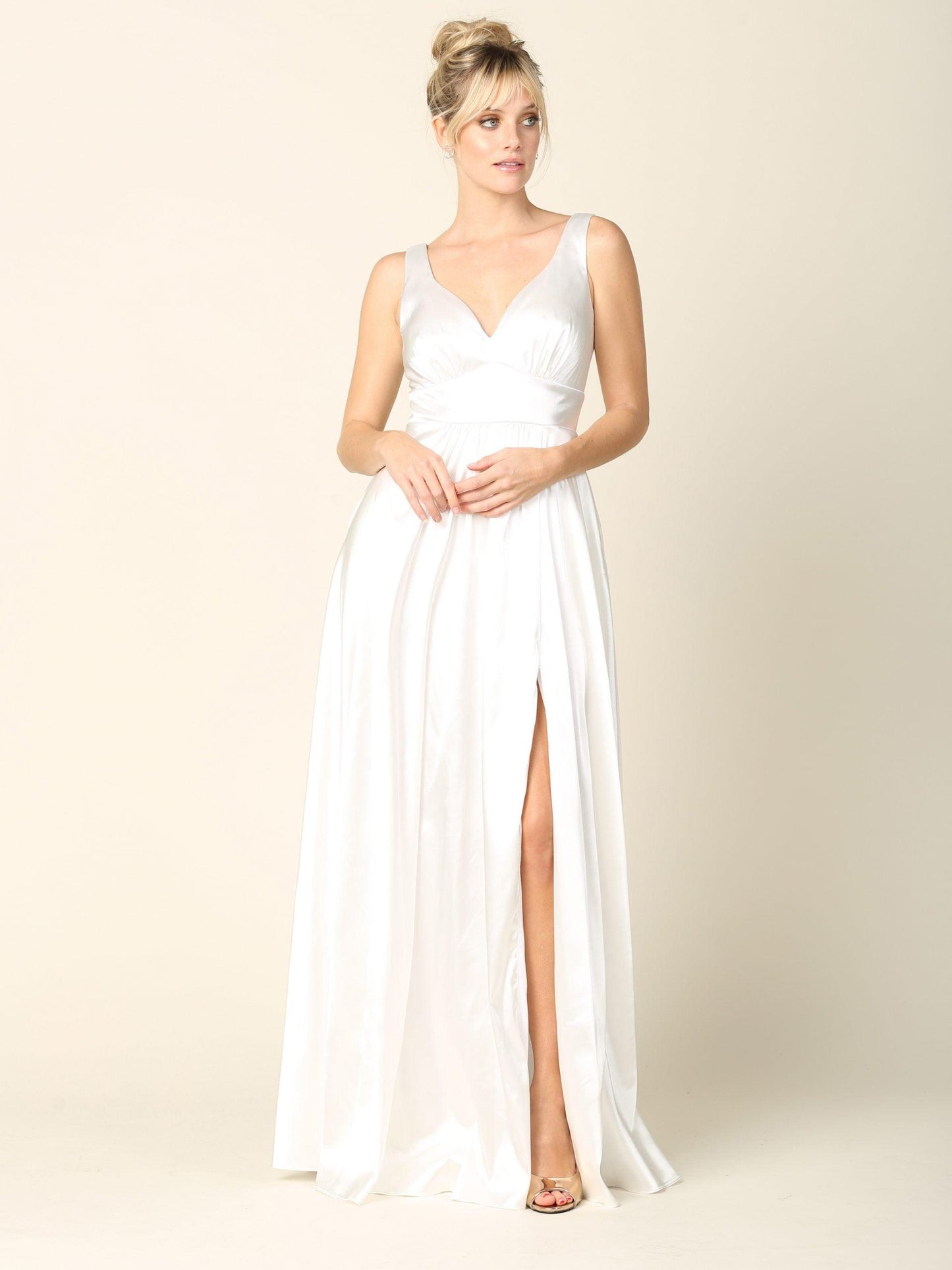 Long Wedding Dress Sleeveless Satin Bridal Gown - The Dress Outlet