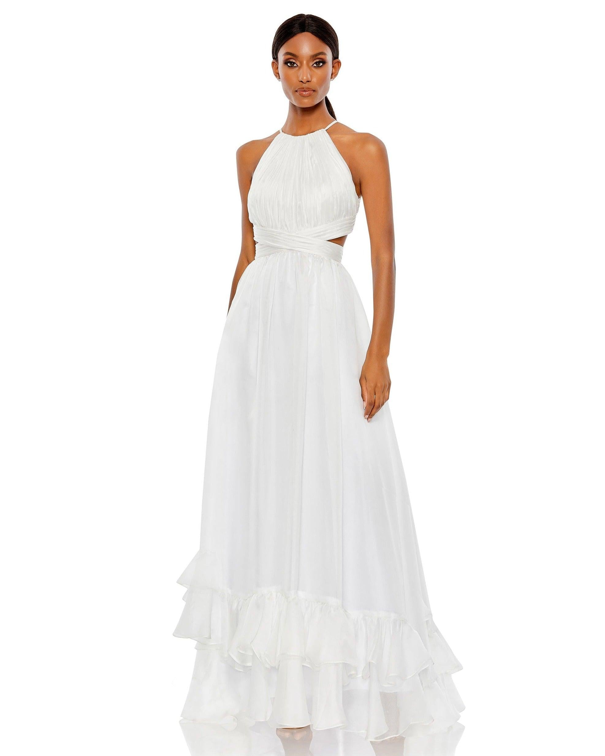 Mac Duggal A Line Halter Long Formal Dress 49530 - The Dress Outlet