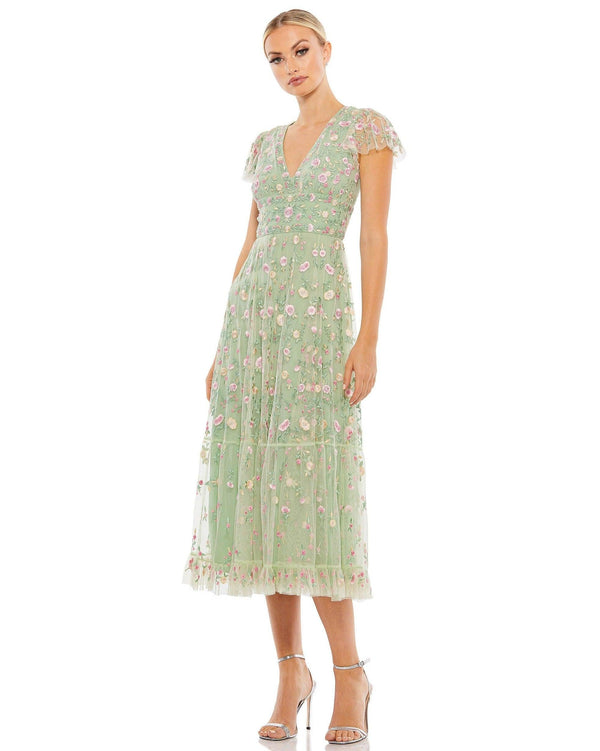 Cap Sleeve Tea Length Dress Cap Sleeves Mac Duggal 35104