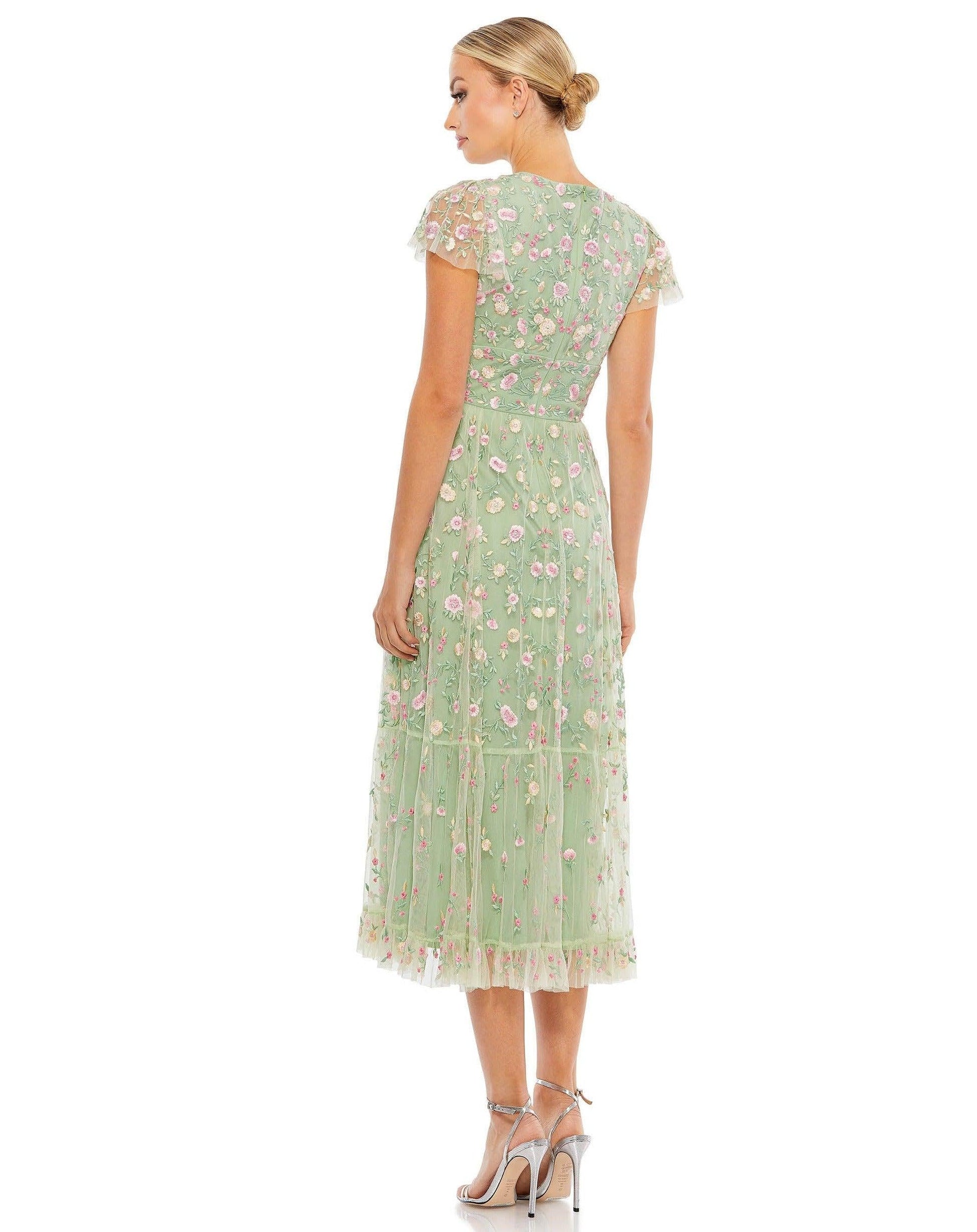 Mac Duggal 35104 Cap Sleeve Tea Length Dress