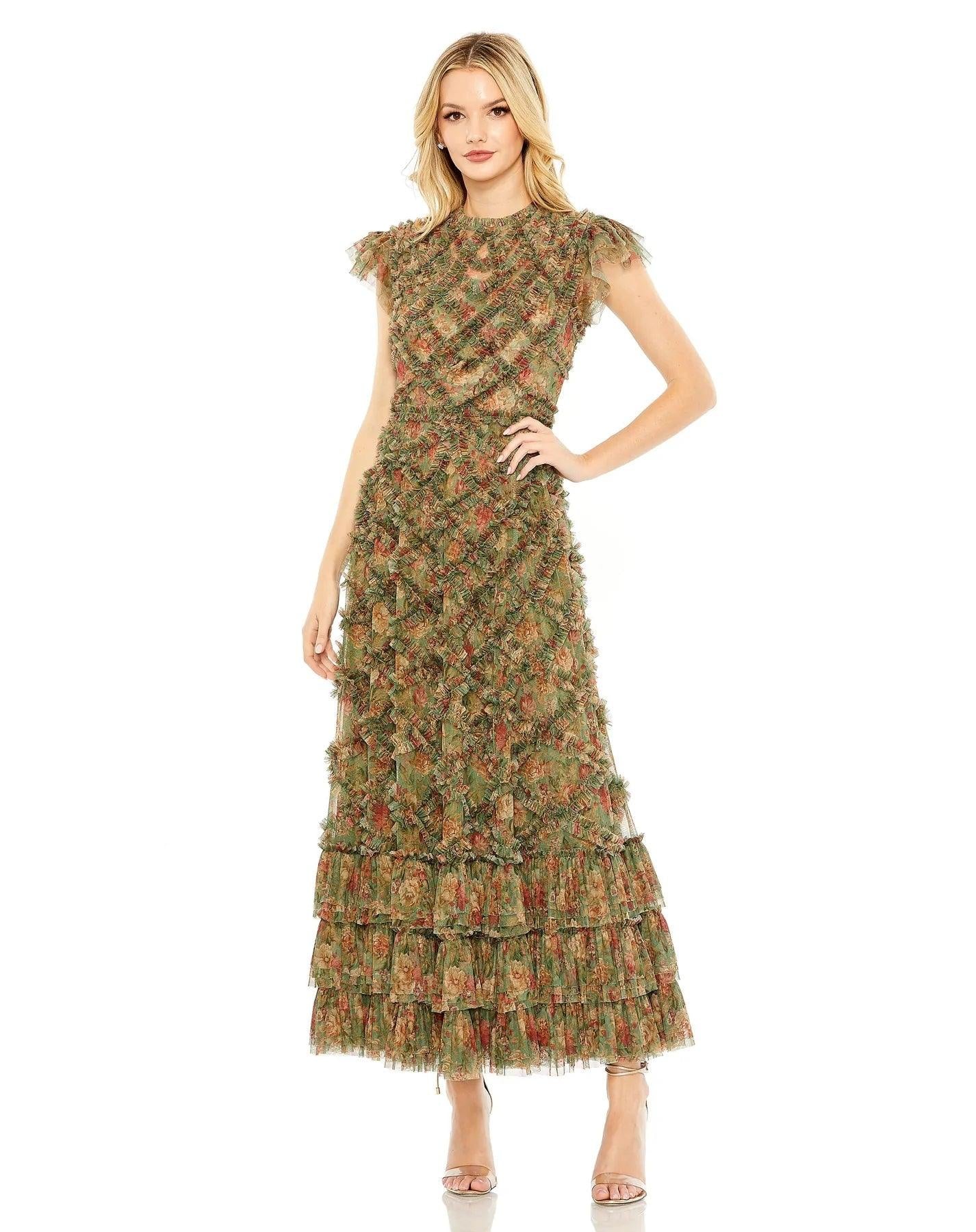 Mac Duggal Cap Sleeve Tea Length Dress 8009 - The Dress Outlet