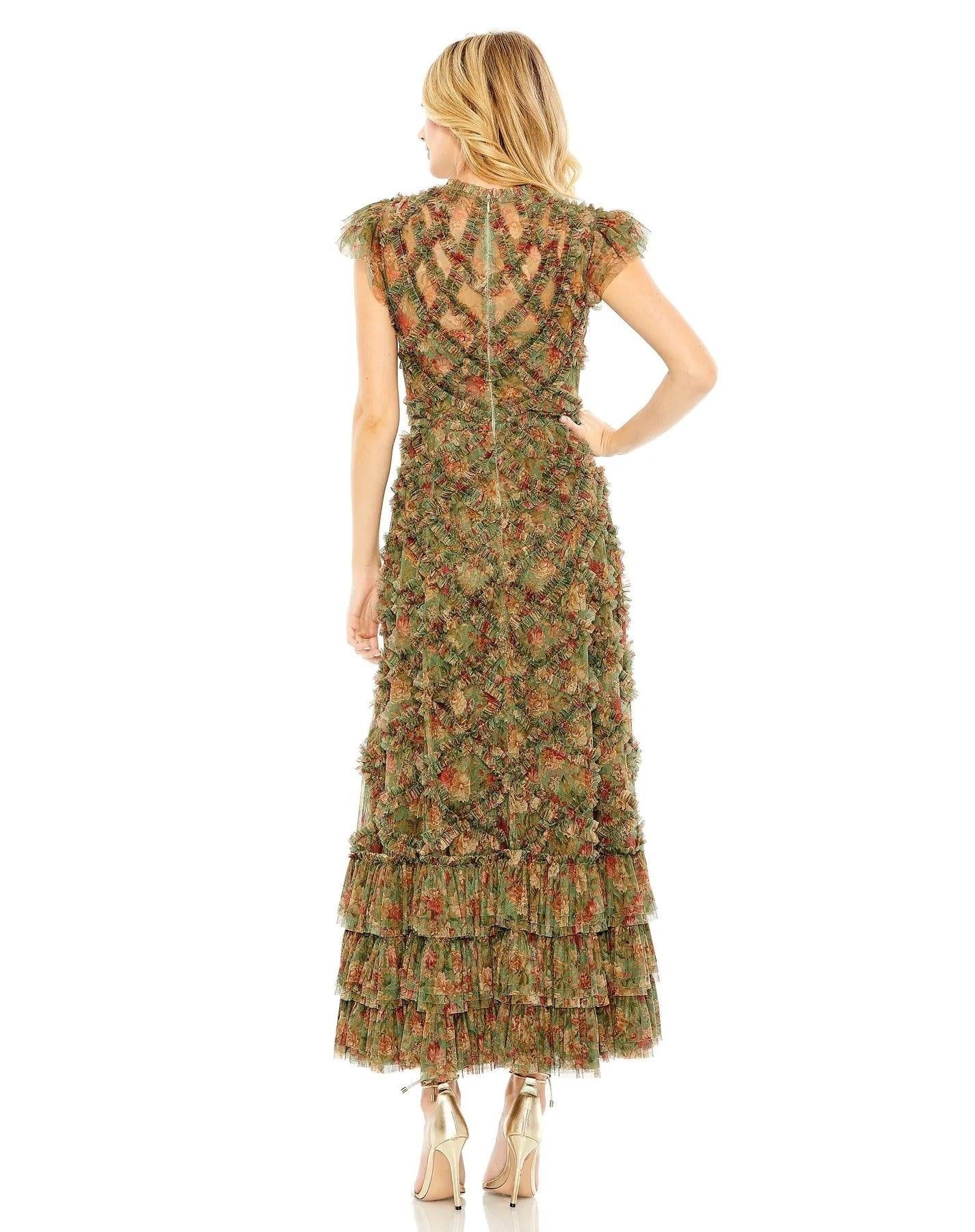 Mac Duggal Cap Sleeve Tea Length Dress 8009 - The Dress Outlet