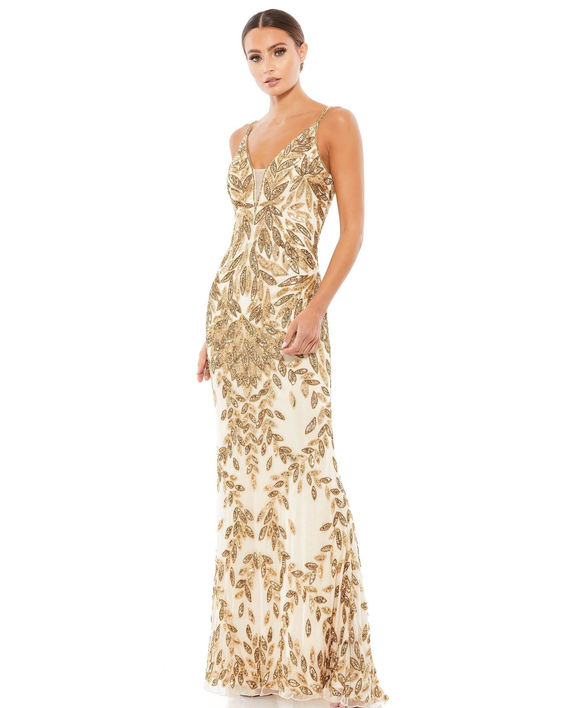 Mac Duggal 5107 Embellished Gold Leaf Evening Gown | The Dress Outlet Mac Duggal 5107 Embellished Gold Leaf Evening Gown | The Dress Outlet