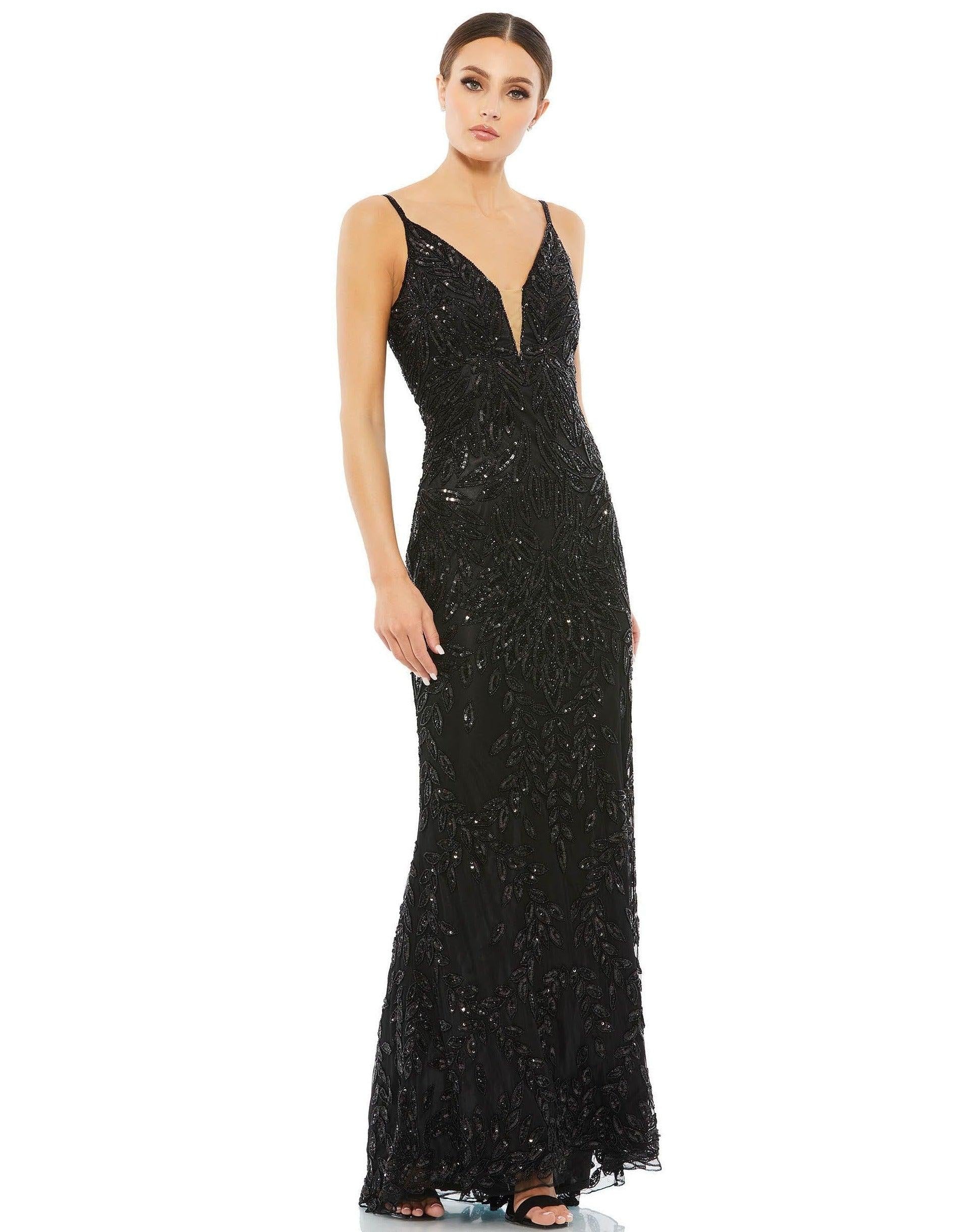 Mac Duggal Embellished Gold Leaf Evening Gown Sale