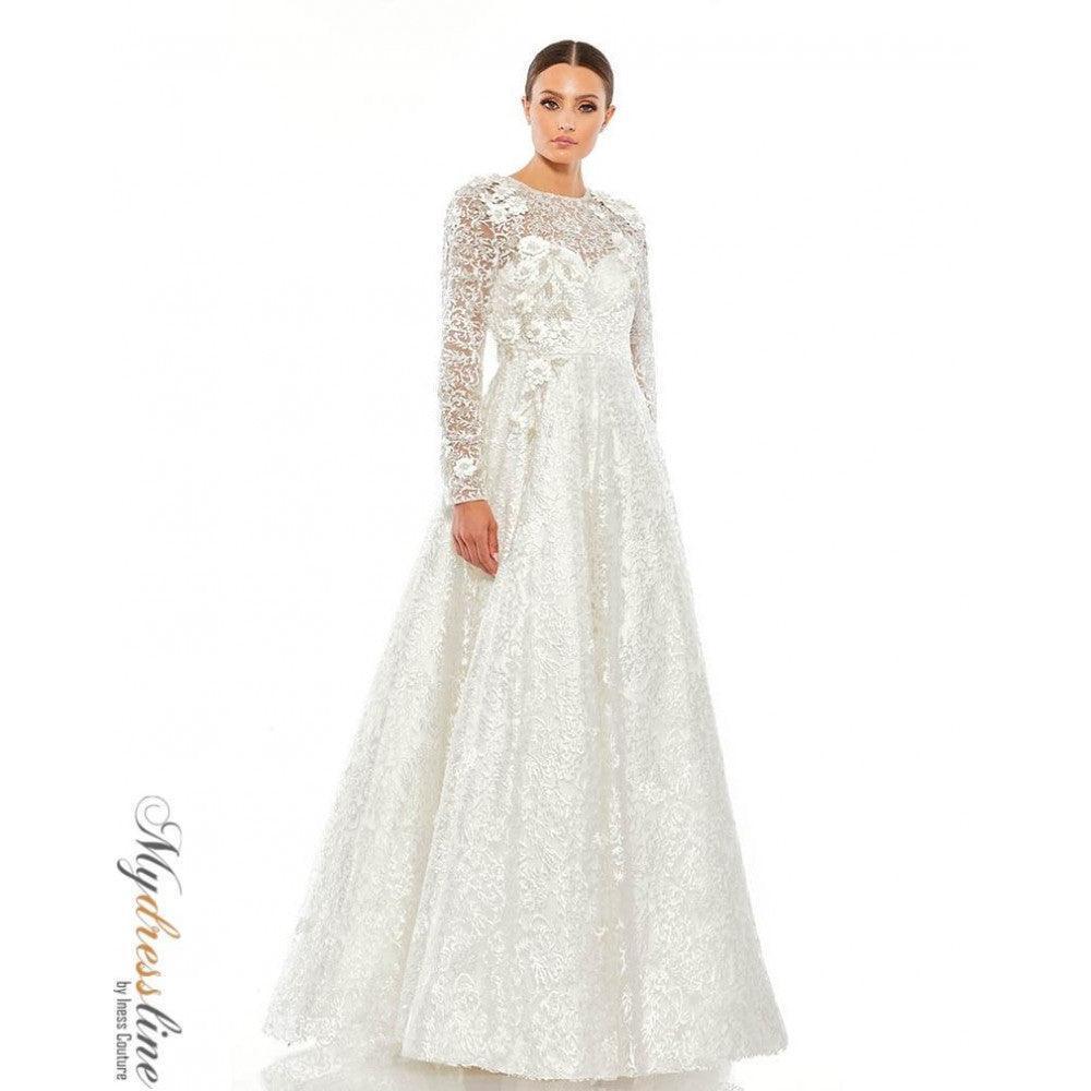 Mac Duggal Embroidered Long Sleeve A Line Ball Gown - The Dress Outlet
