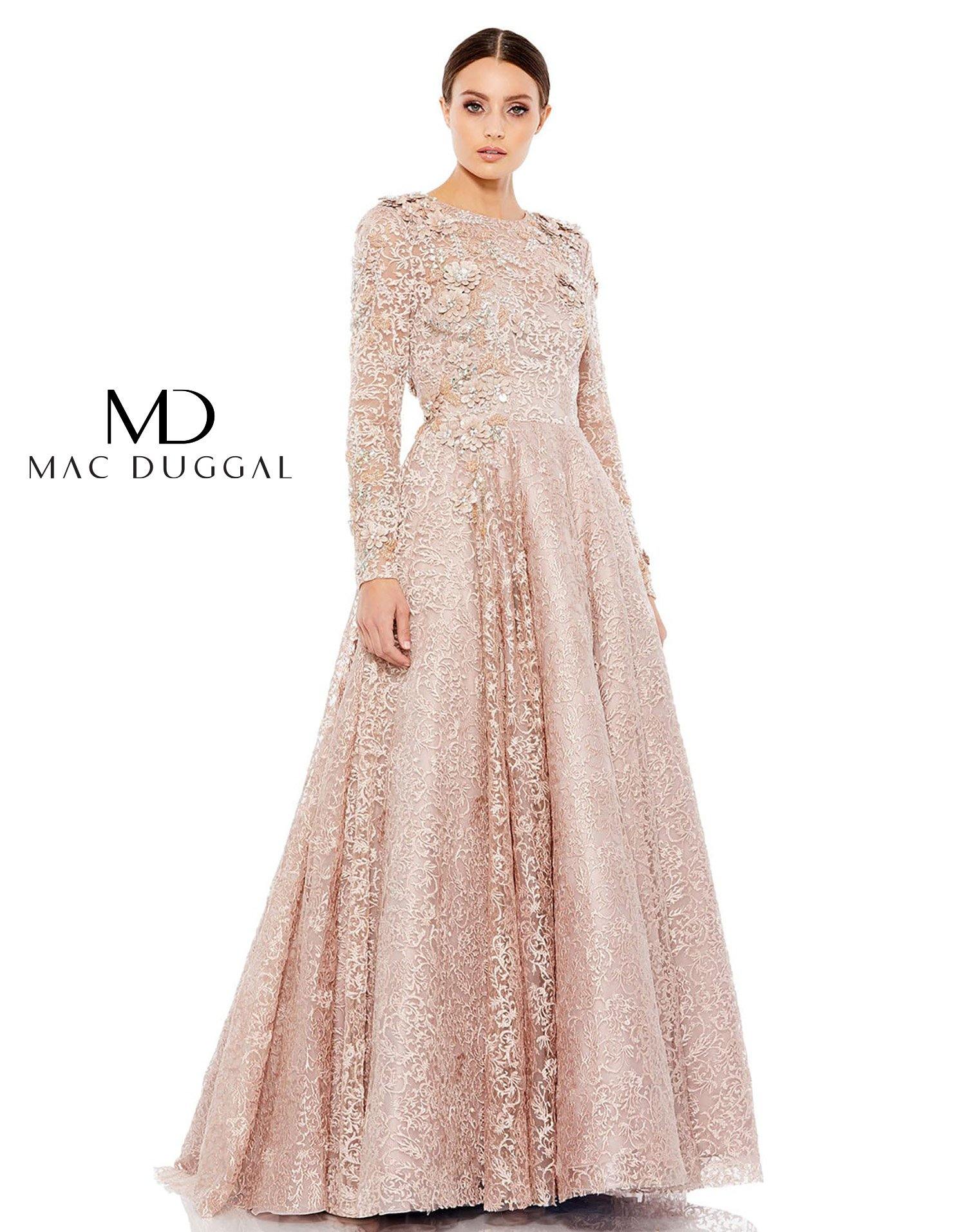 Mac Duggal Embroidered Long Sleeve A Line Ball Gown | The Dress Outlet