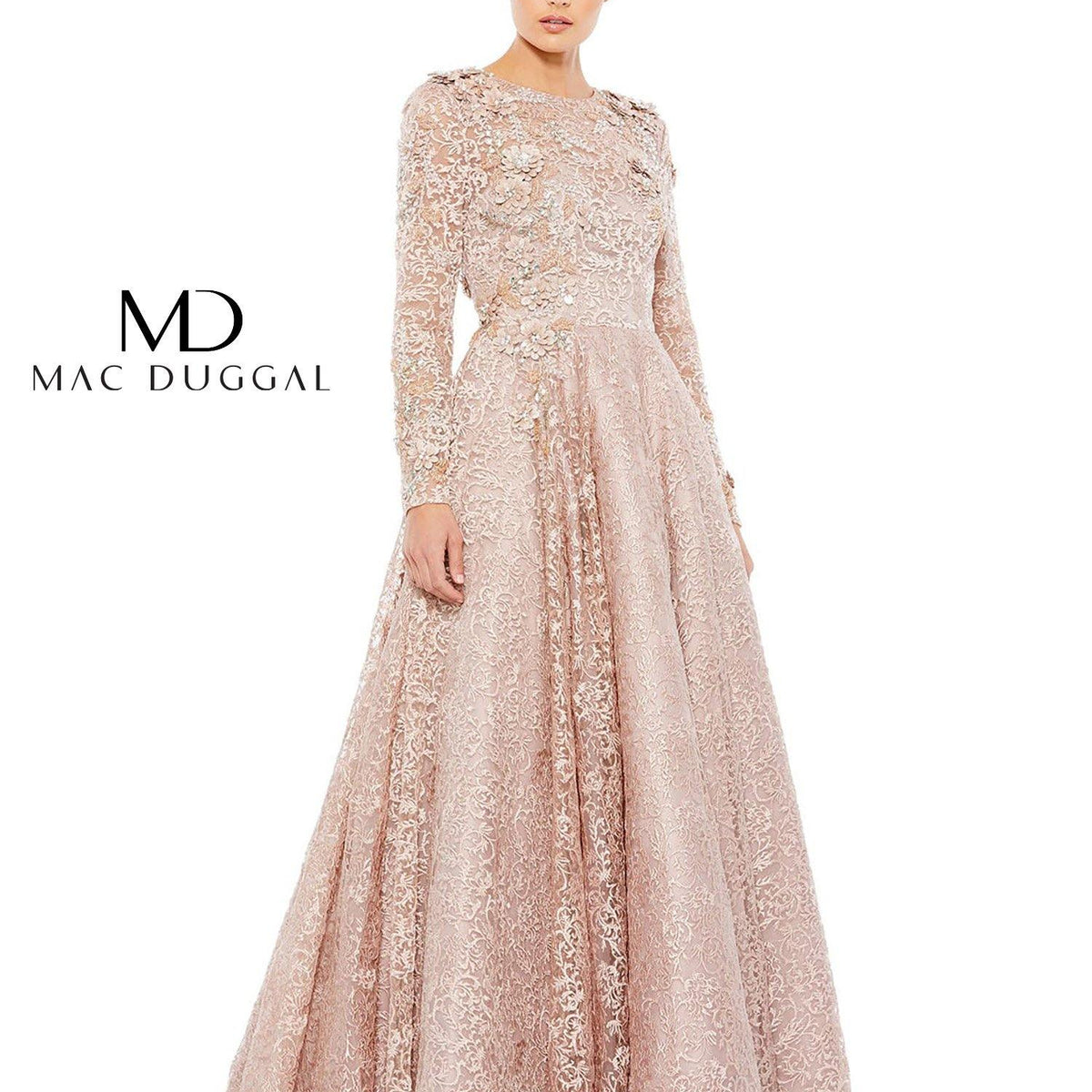 Mac Duggal Embroidered Long Sleeve A Line Ball Gown | The Dress Outlet Mac Duggal Embroidered Long Sleeve A Line Ball Gown | The Dress Outlet