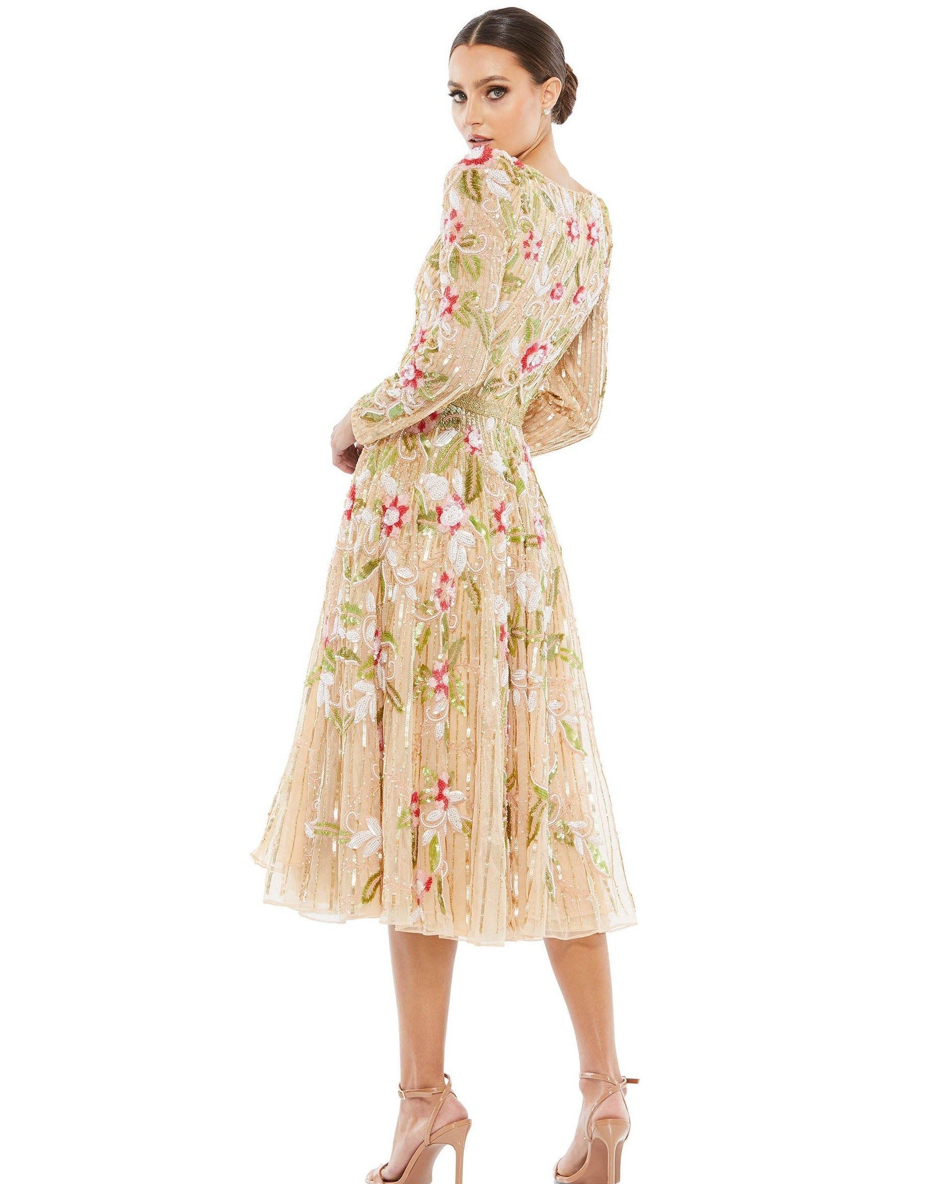 Mac Duggal Floral Long Sleeve Short Dress 5415 - The Dress Outlet