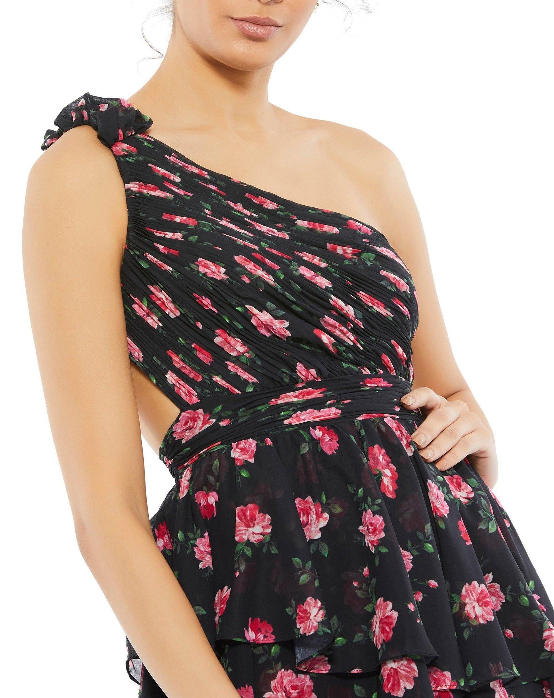 Mac Duggal 70246 Floral One Shoulder High Low Dress