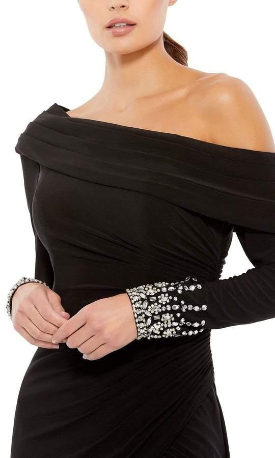 White Mac Duggal 26485 Foldover Long Sleeve Jeweled Midi Dress for $258 ... White Mac Duggal 26485 Foldover Long Sleeve Jeweled Midi Dress for $258 ...