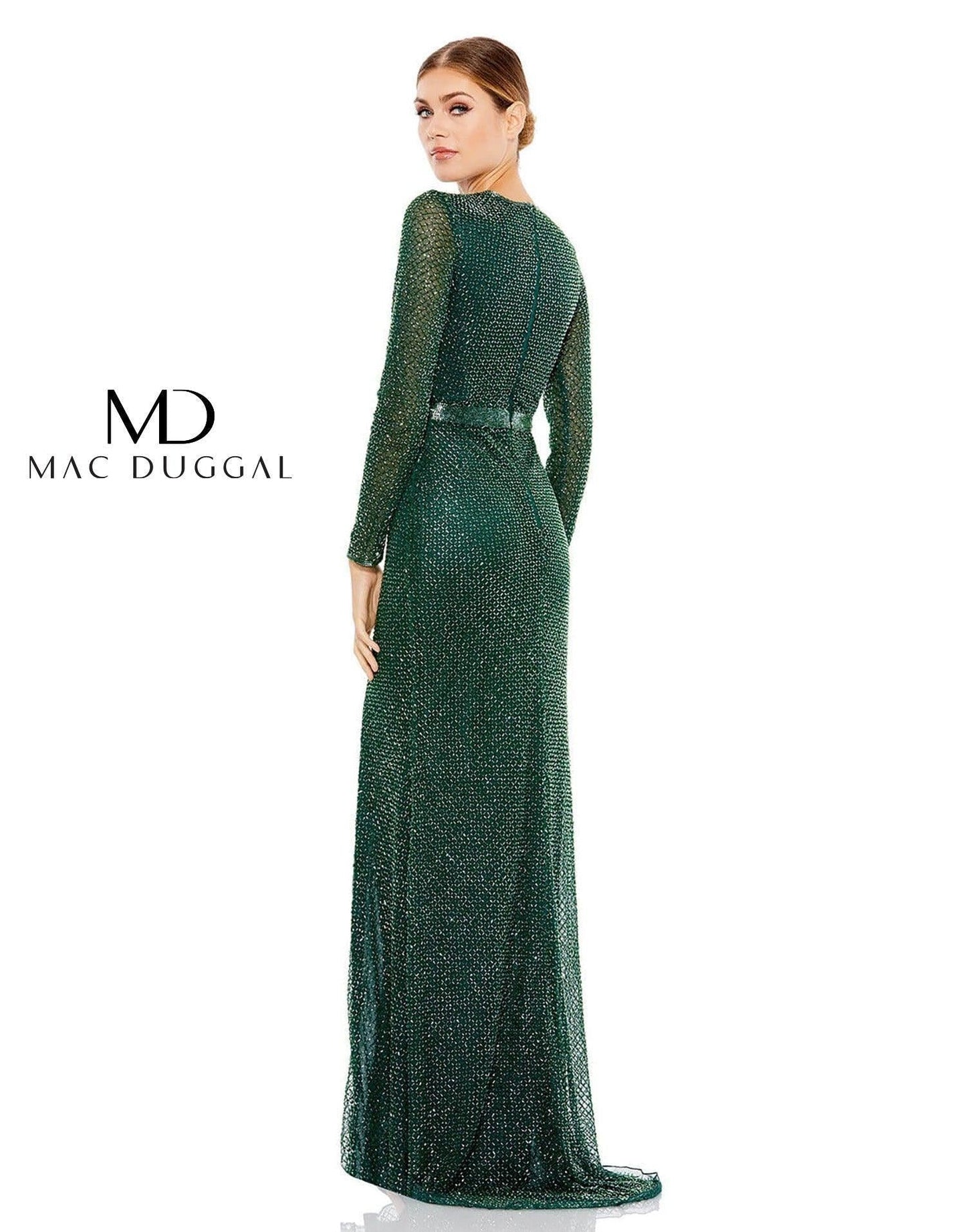 Mac Duggal Formal Beaded Long Sleeve Dress 5056 - The Dress Outlet