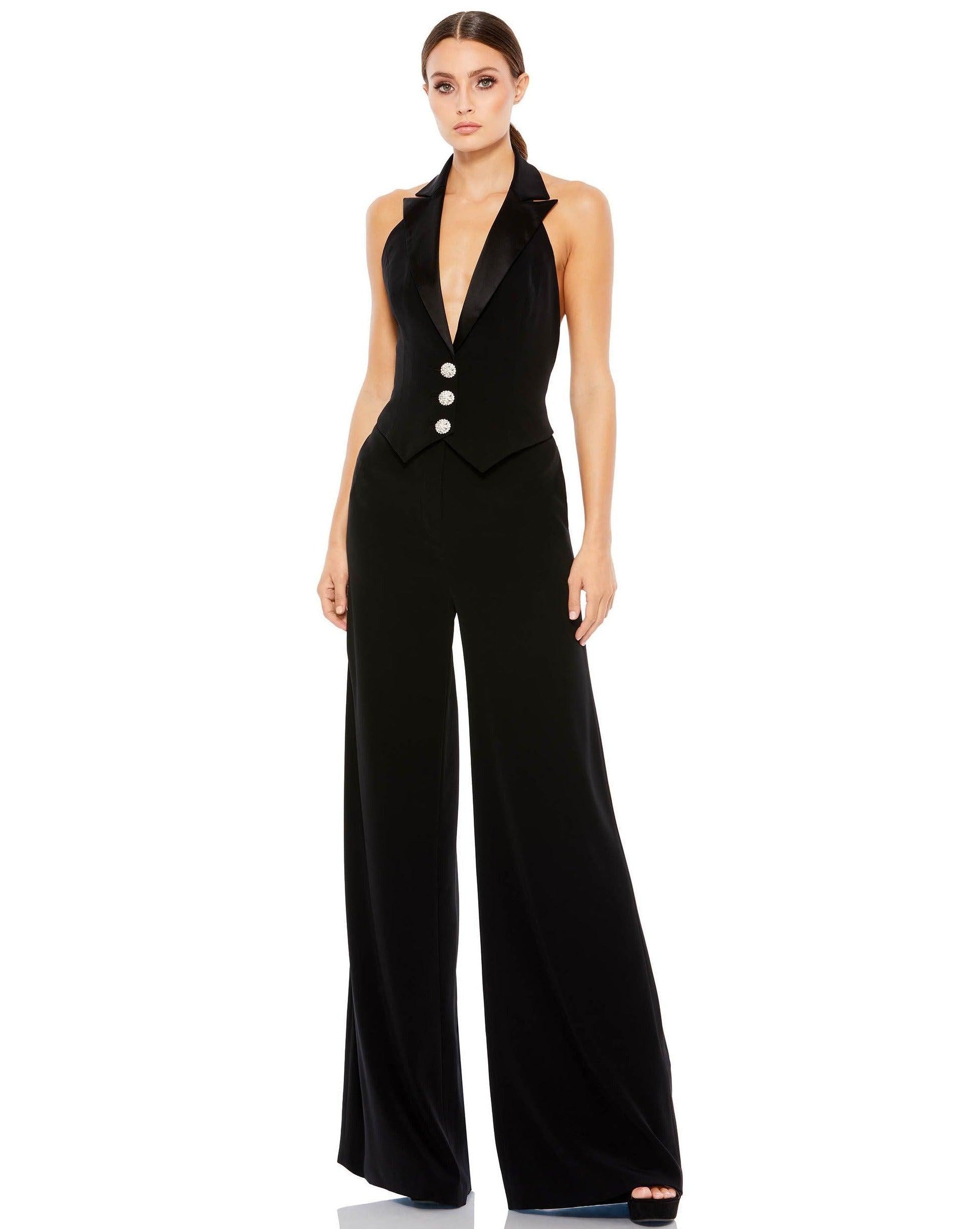 Mac Duggal Sleeveless Tuxedo Jumpsuit - Jet Black - 4 Mac Duggal Sleeveless Tuxedo Jumpsuit - Jet Black - 4