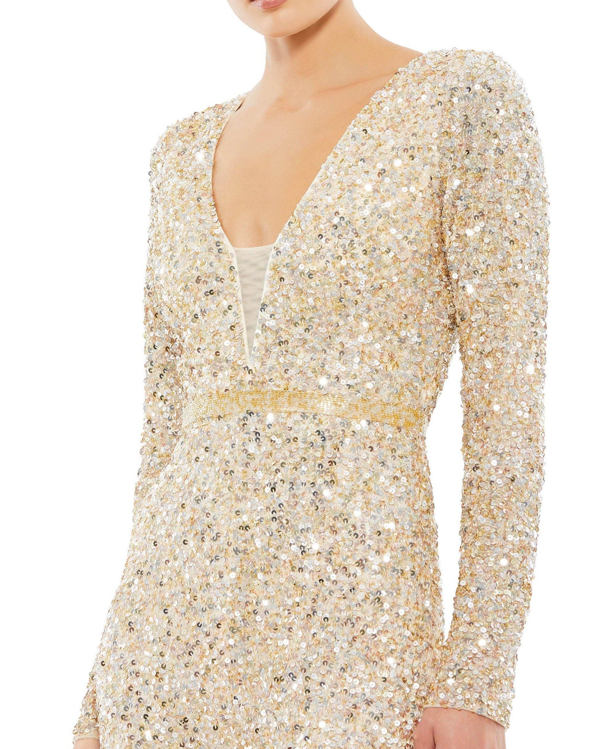 Mac Duggal Formal Long Sleeve Beaded Jumpsuit 5411 - The Dress Outlet