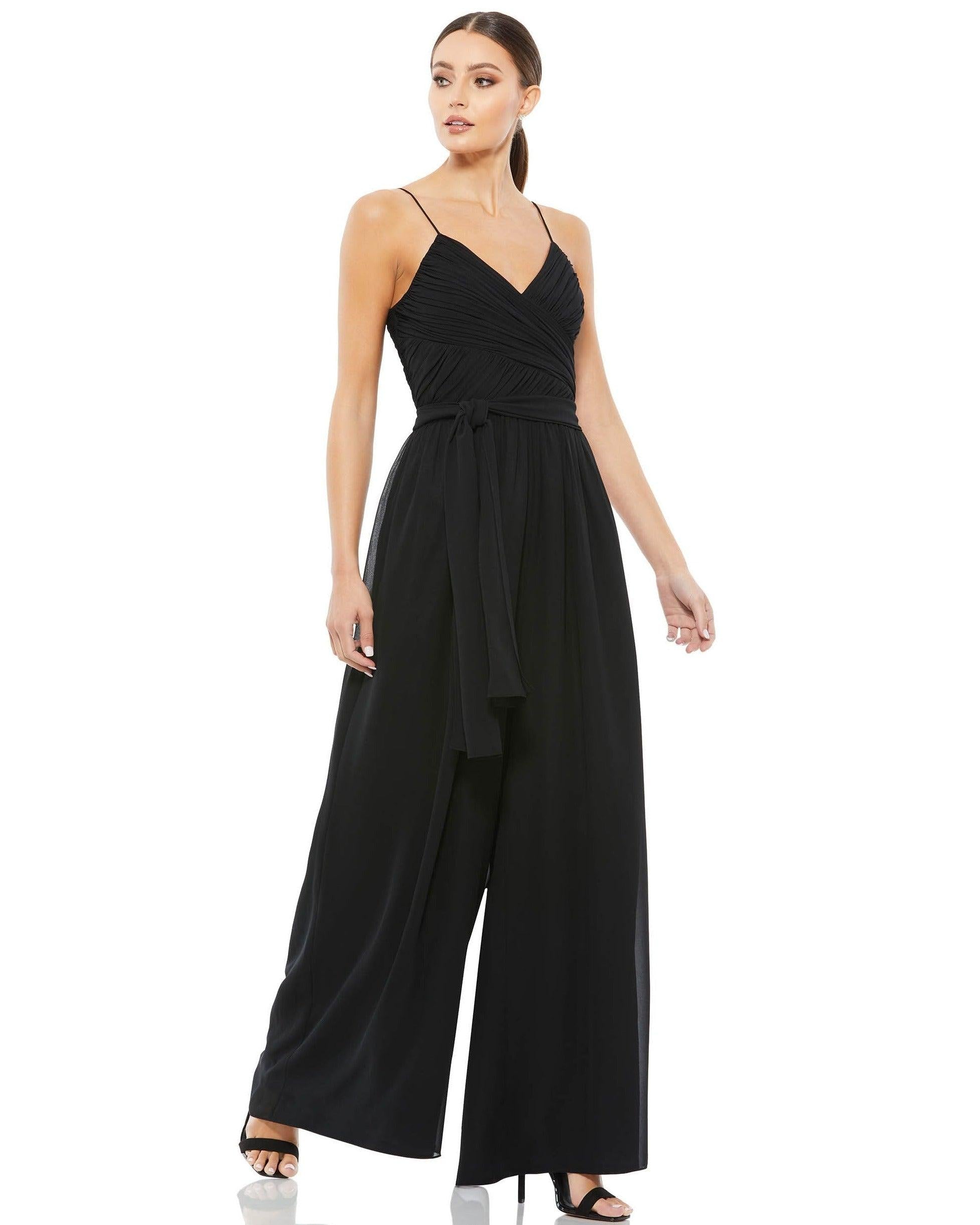 Mac Duggal White Chiffon Ruched Wide Leg Jumpsuit White, Size XS
