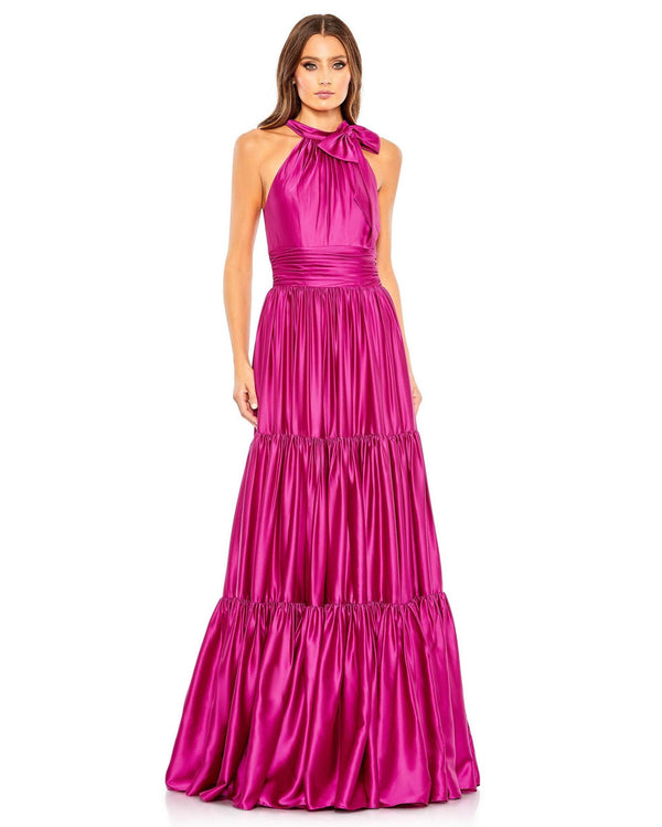 Halter Long Metallic Dress Metallic Fabric Mac Duggal 50658