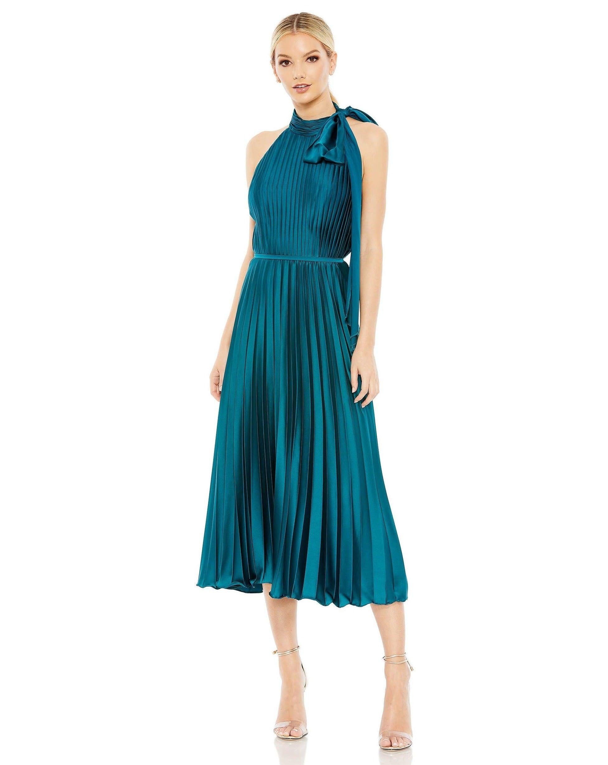 Cocktail Dress Halter Tea Length Dress Teal