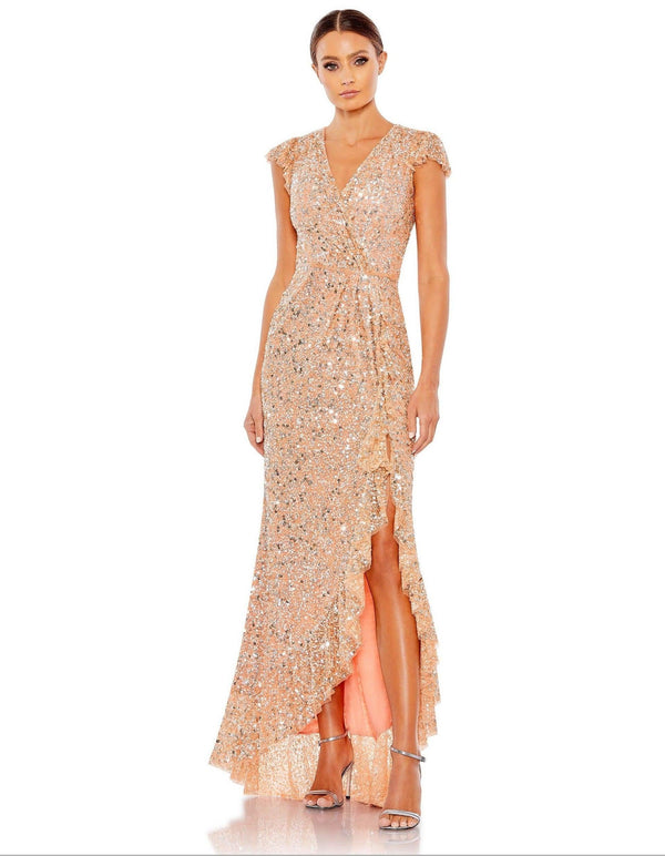 High Low Cap Sleeve Formal Dress High Low Detail Mac Duggal 70113
