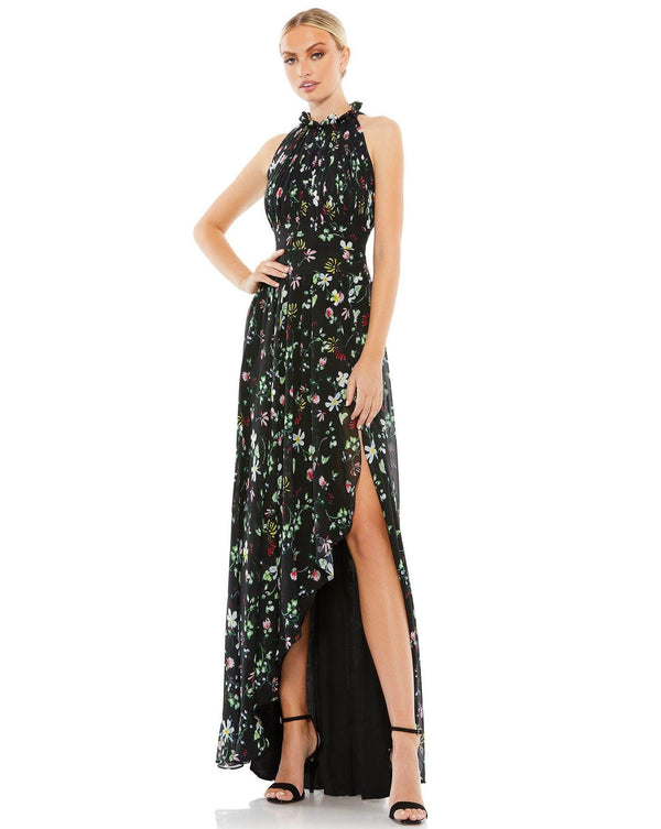 High Low Floral Print Halter Dress High Low Detail Mac Duggal 55648