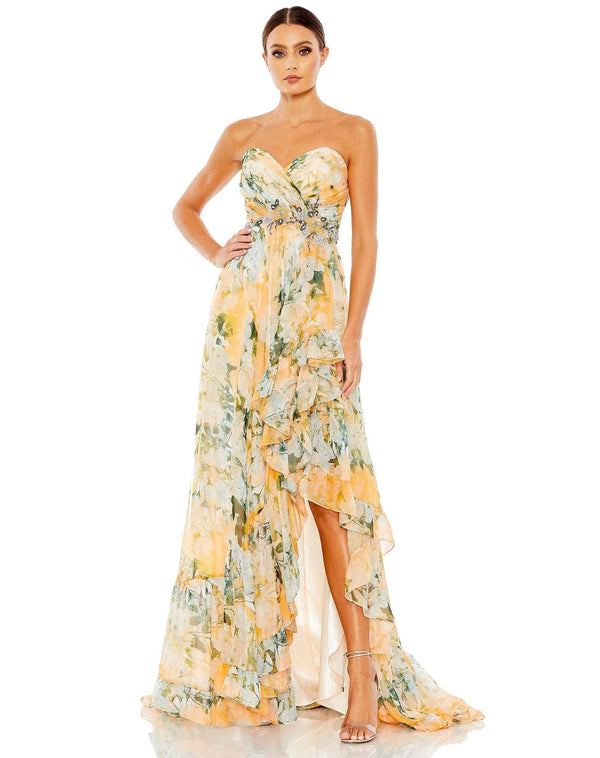 High Low Floral Print Prom Gown Floral Print Mac Duggal 68117
