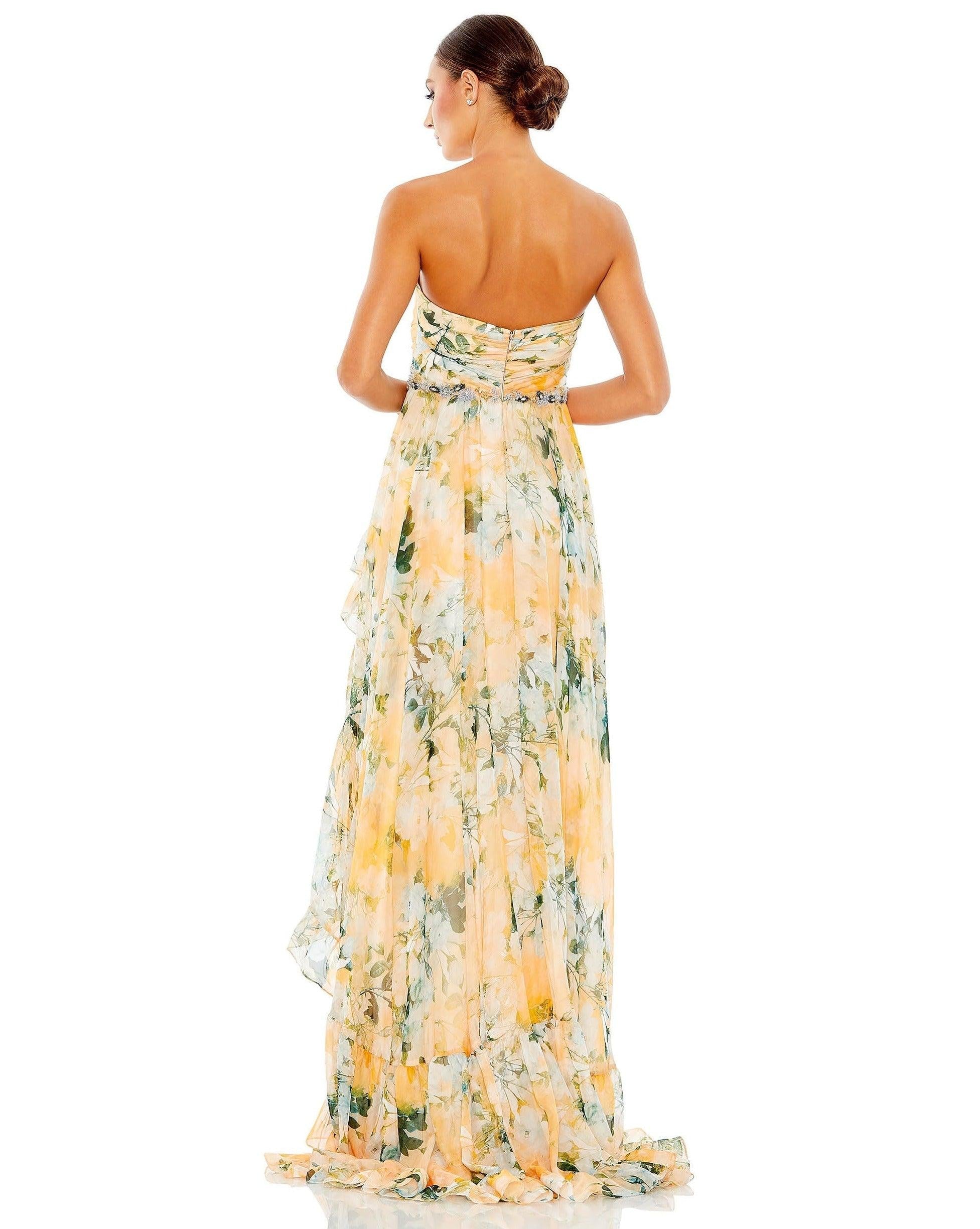 Mac Duggal High Low Floral Print Prom Gown 68117 - The Dress Outlet