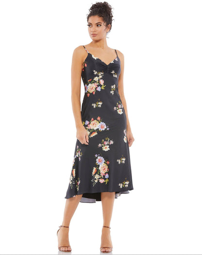 Mac Duggal High Low Floral Print Satin Dress 55388 - The Dress Outlet