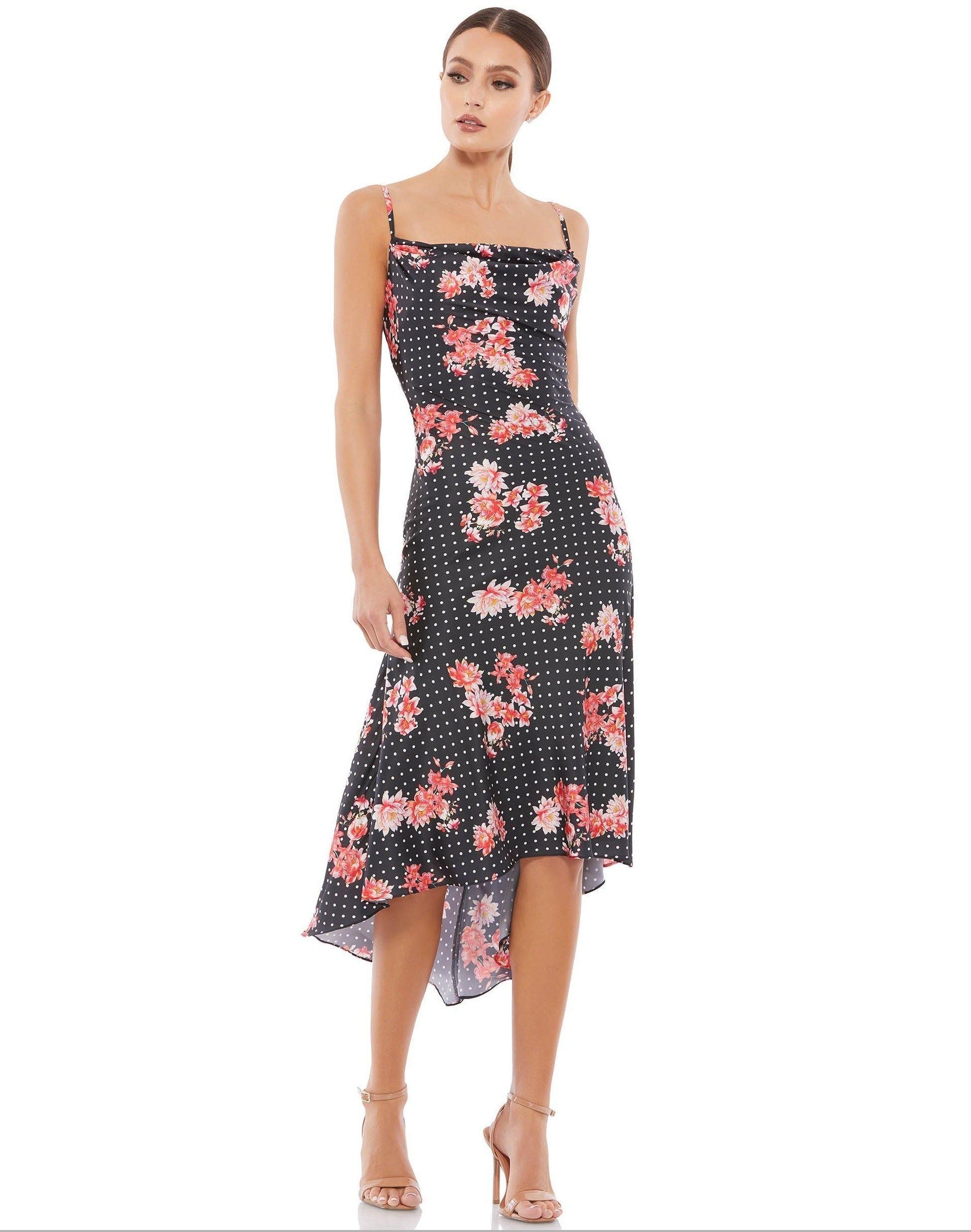 Mac Duggal High Low Floral Print Satin Dress 55392 - The Dress Outlet