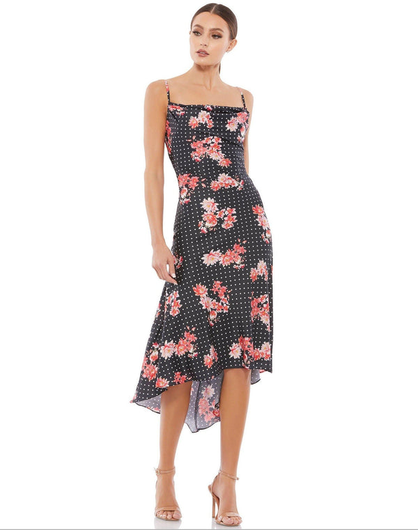 High Low Floral Print Satin Dress Floral Print Satin Mac Duggal 55392
