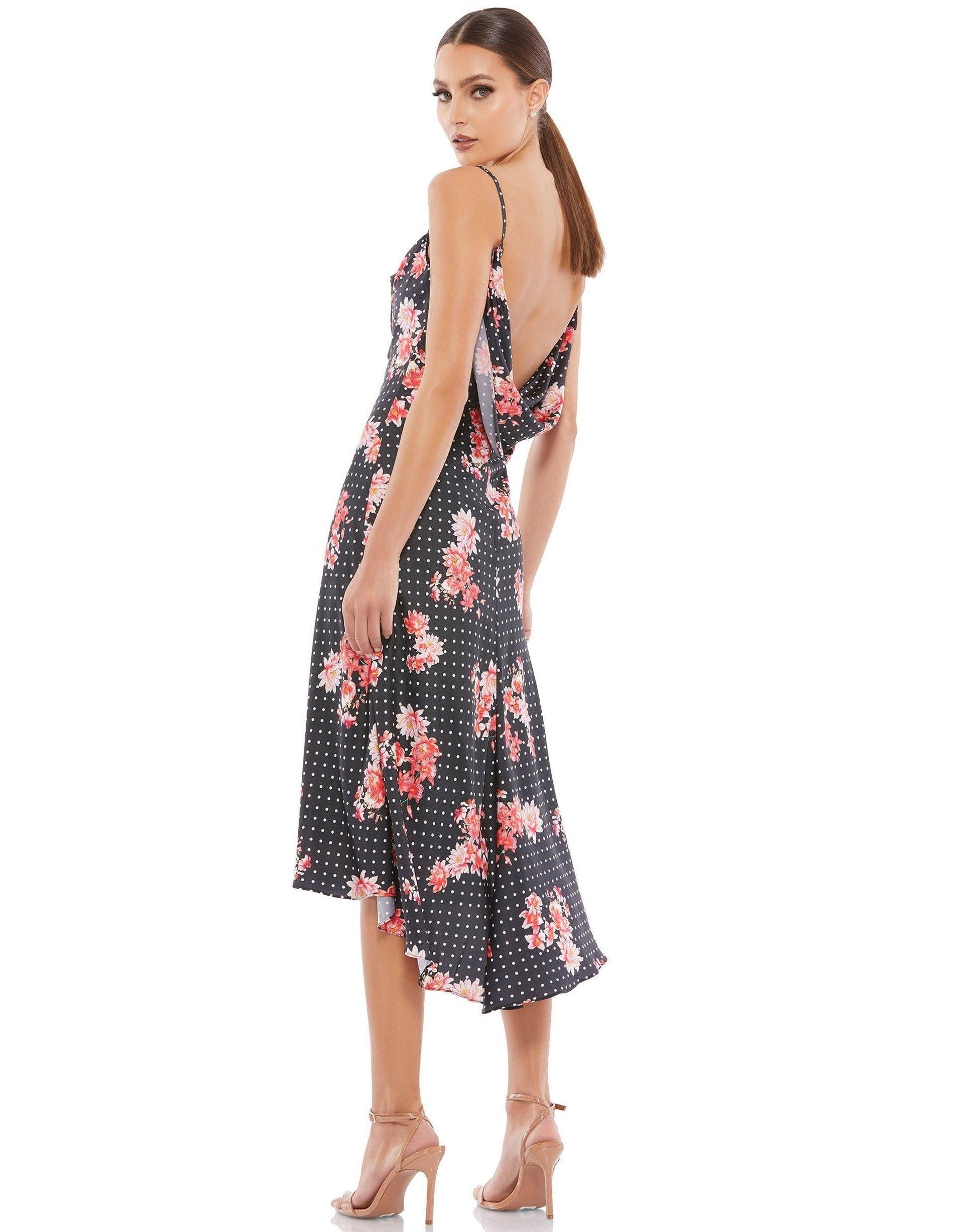 Mac Duggal 55392 High Low Floral Print Satin Dress