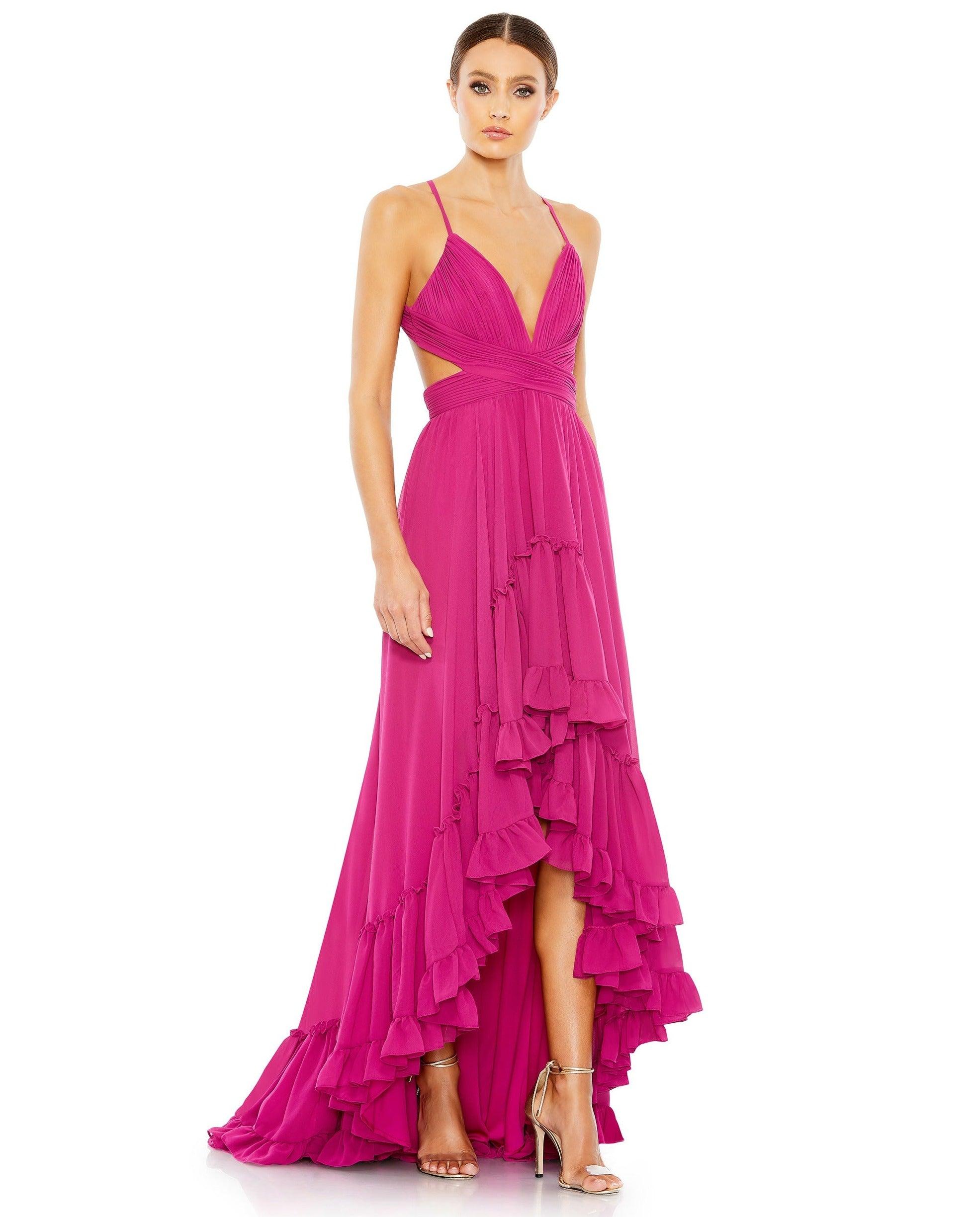 Mac Duggal Women's Ieena Tiered Cut Out Sleeveless Gown - Fuchsia Mac Duggal Women's Ieena Tiered Cut Out Sleeveless Gown - Fuchsia