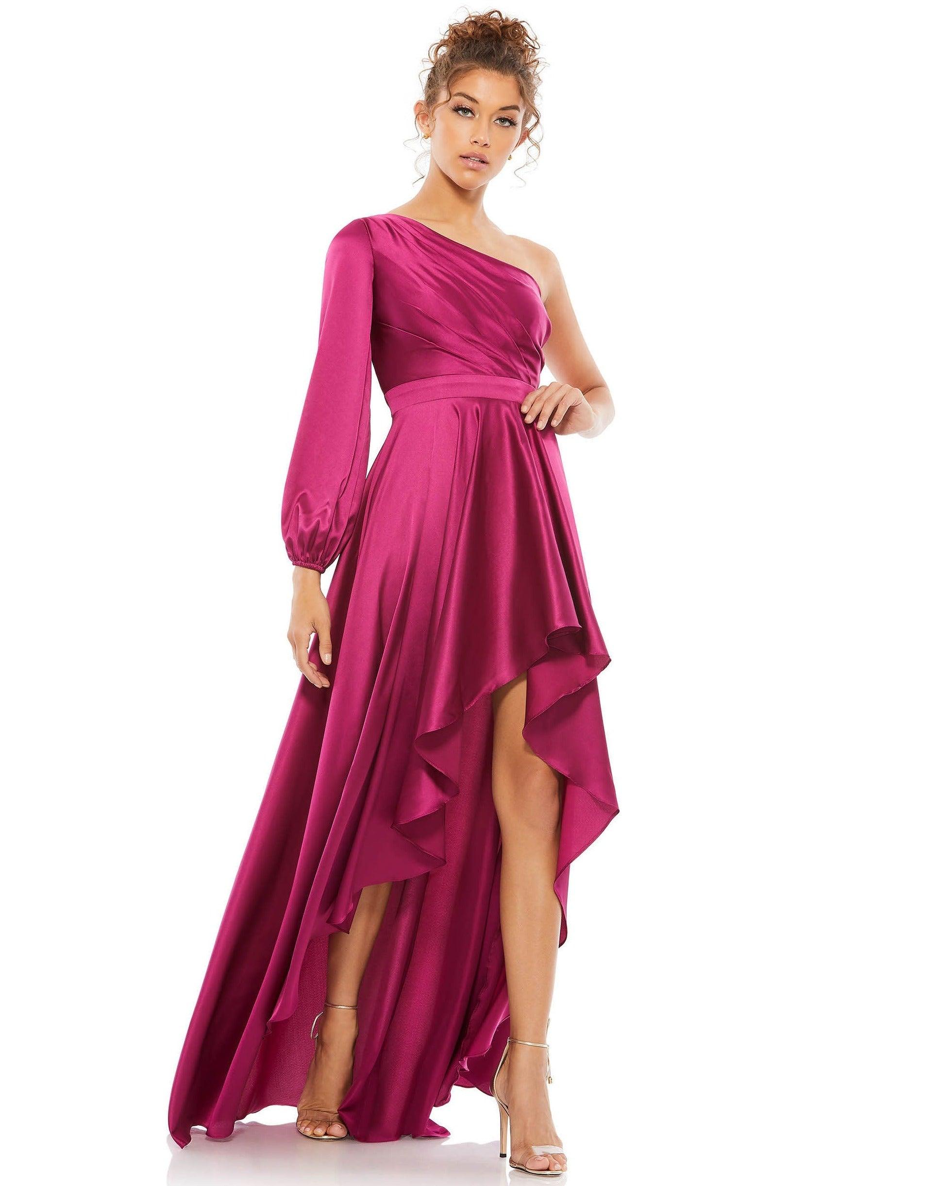 Mac Duggal Women's Ieena High-Low One-Shoulder Gown - Berry - Size 4 Mac Duggal Women's Ieena High-Low One-Shoulder Gown - Berry - Size 4