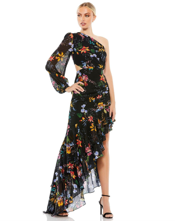 High Low One Shoulder Floral Dress High Low Detail Mac Duggal 55668