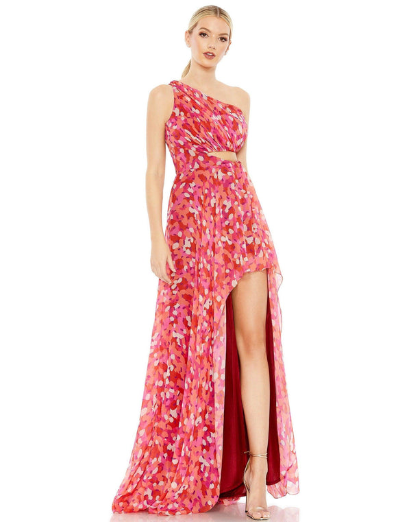 High Low Printed Formal Prom Gown High Low Detail Mac Duggal 9160