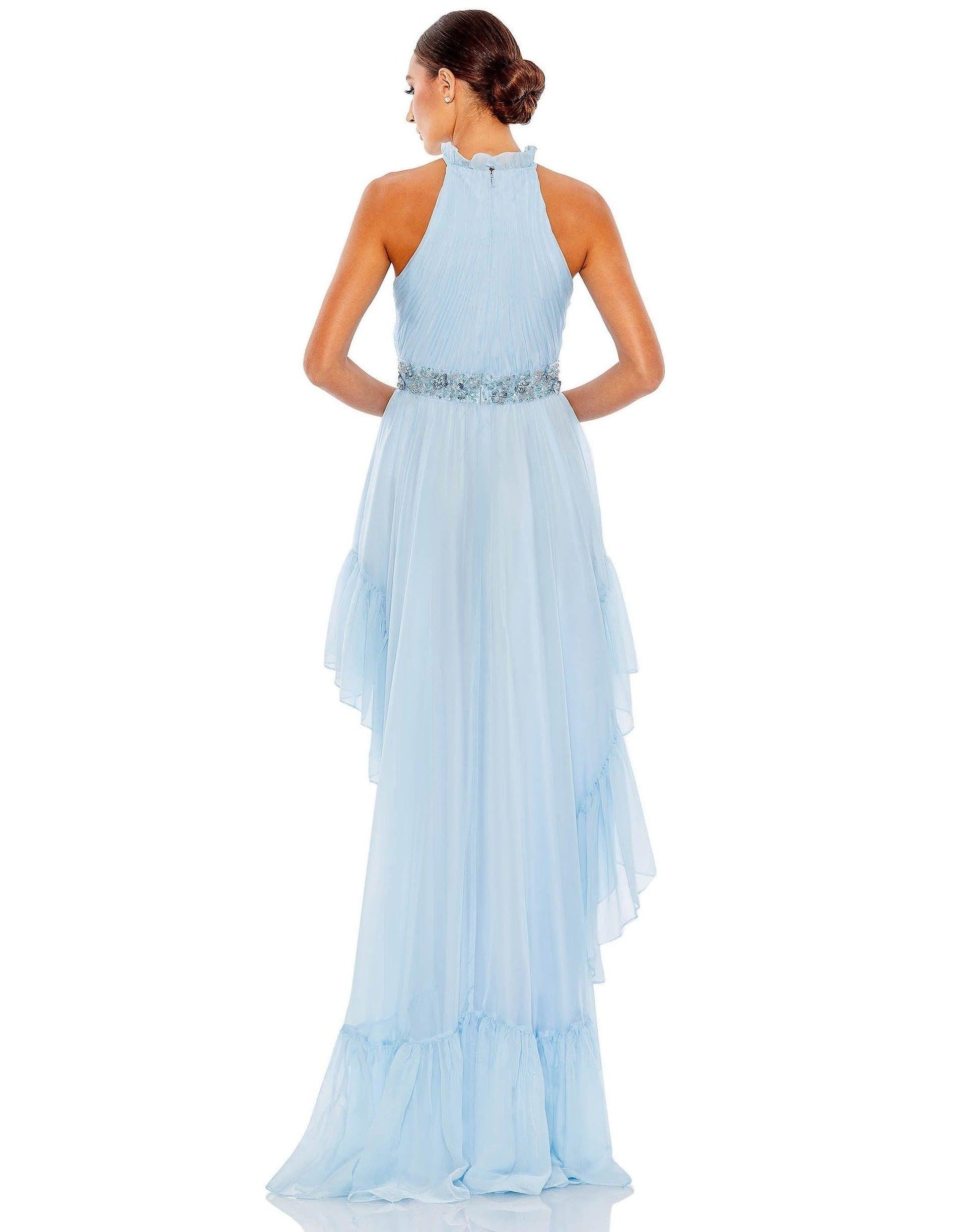 Mac Duggal 68029 High Low Ruffled Halter Prom Gown