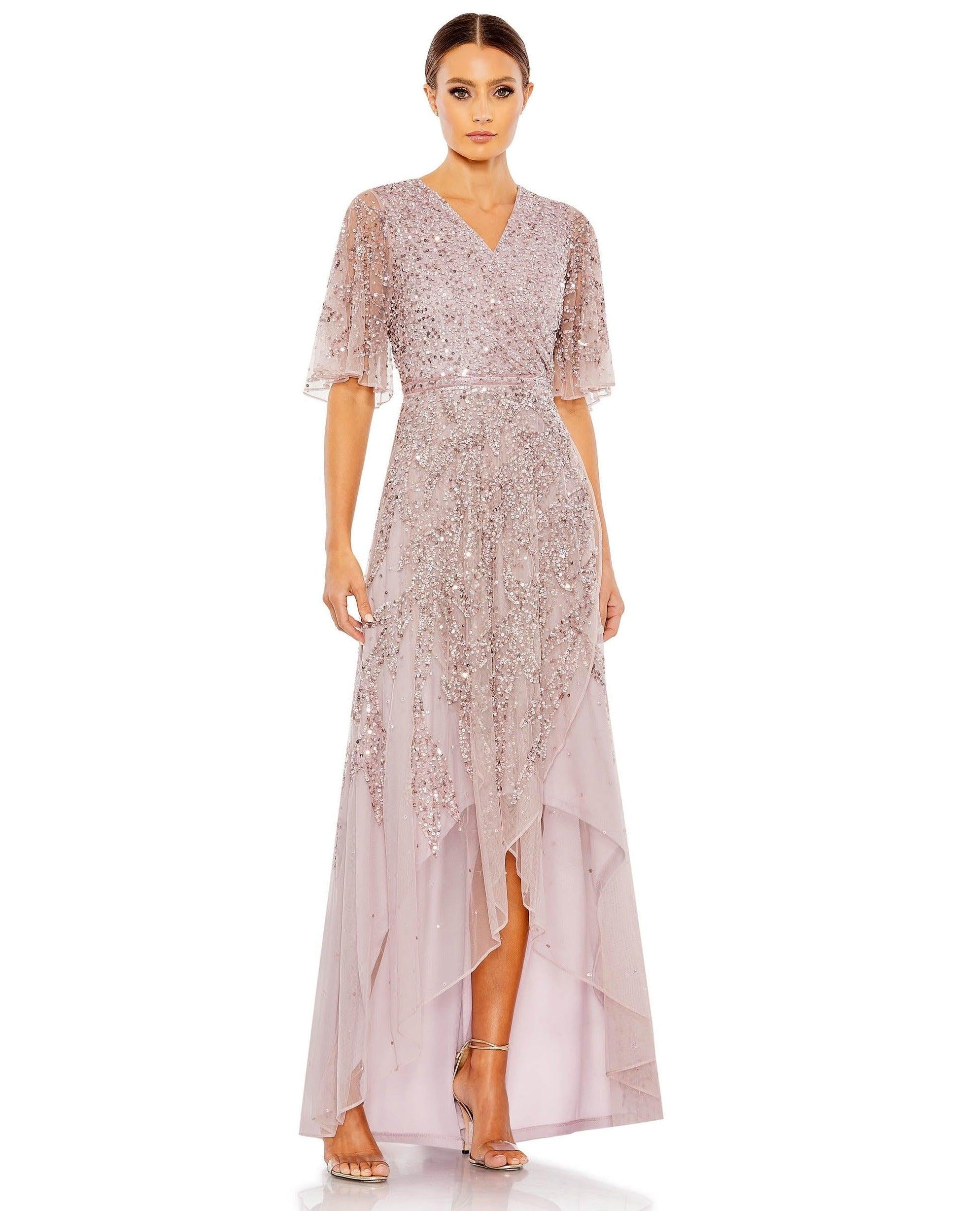 Mac Duggal 93681 High Low Short Sleeve Formal Dress