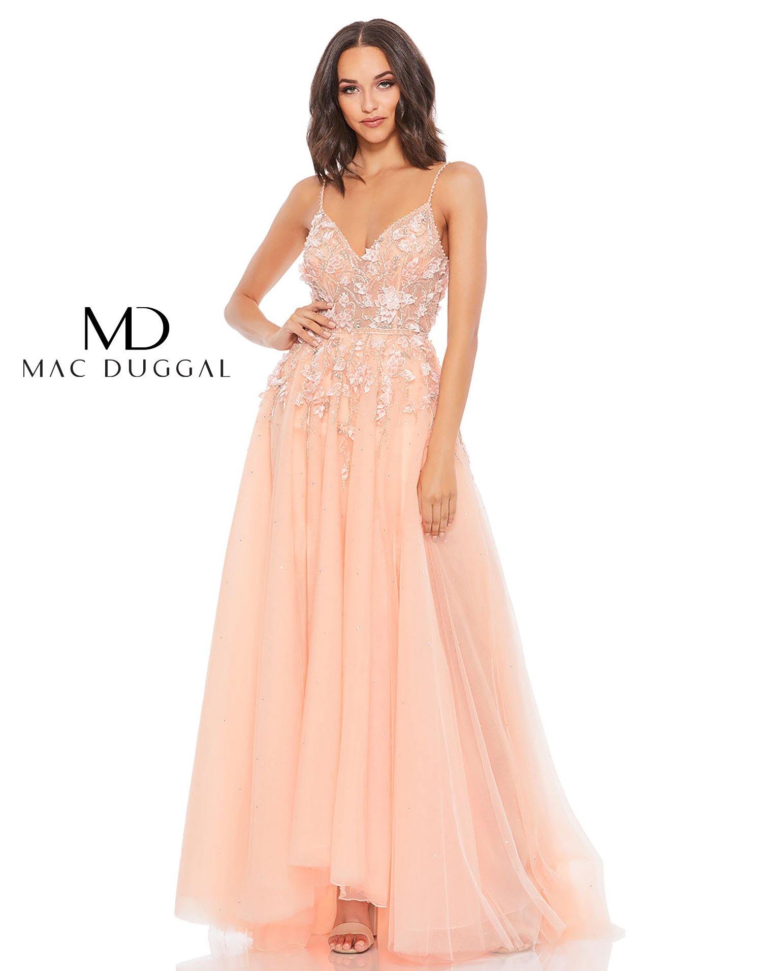 Mac Duggal 11207 High Low Spaghetti Strap Prom Gown