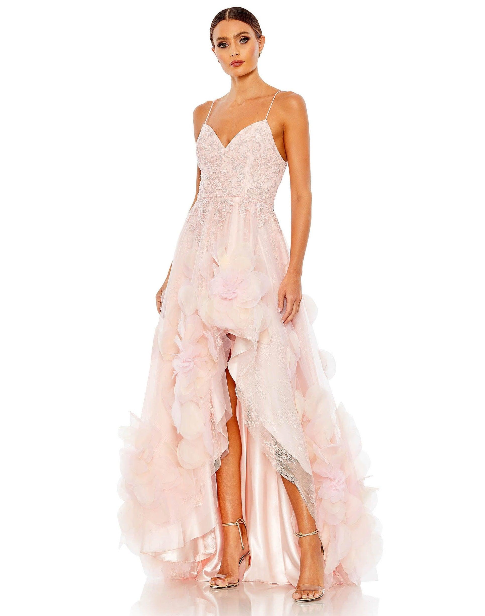 Mac Duggal High Low Spaghetti Strap Prom Gown 11293 Petal/Pink