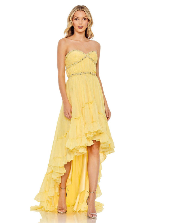High Strapless Beaded Prom Dress Beaded Detail Mac Duggal 68096