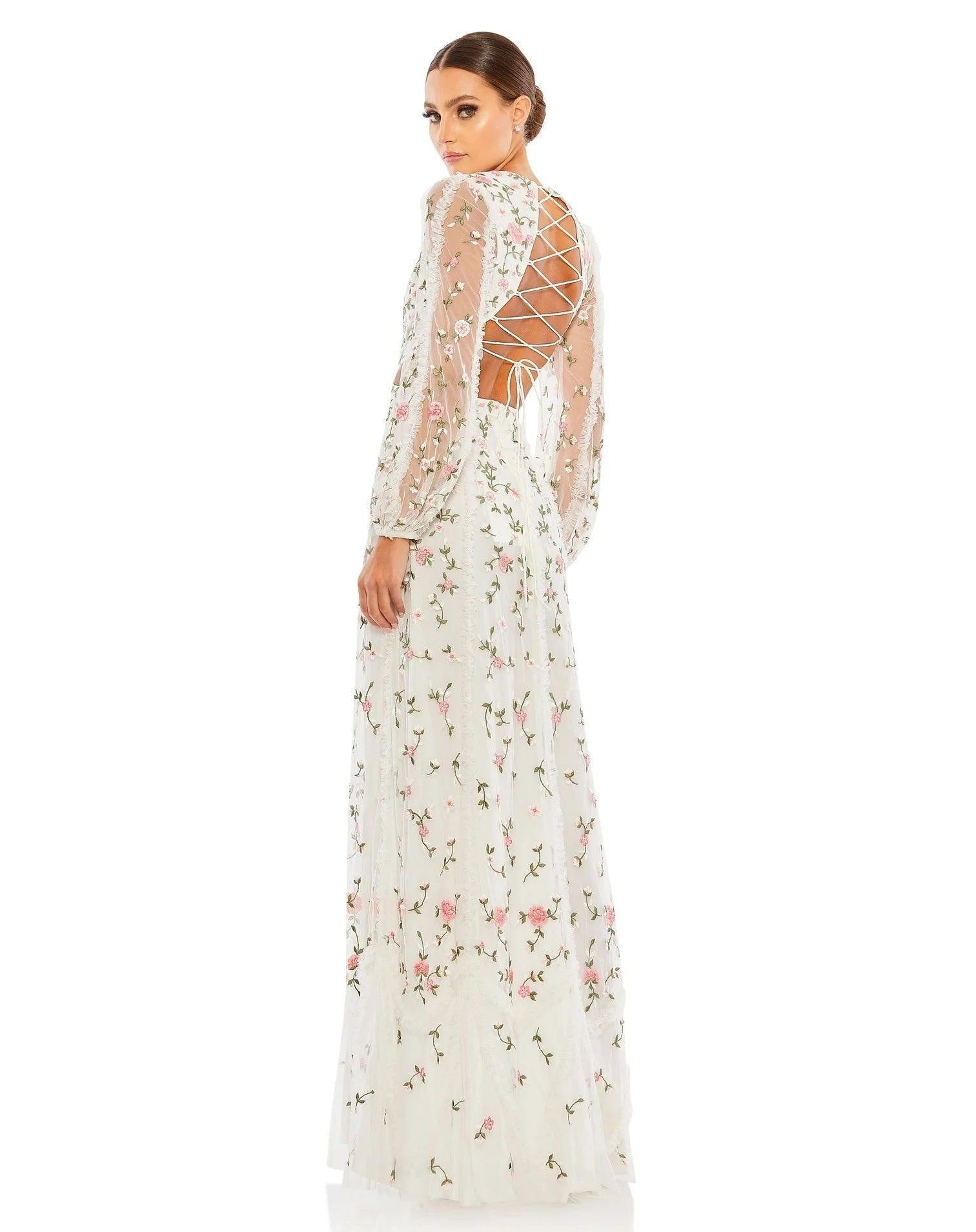Mac Duggal 70159 Long Blouson Sleeve Formal Dress