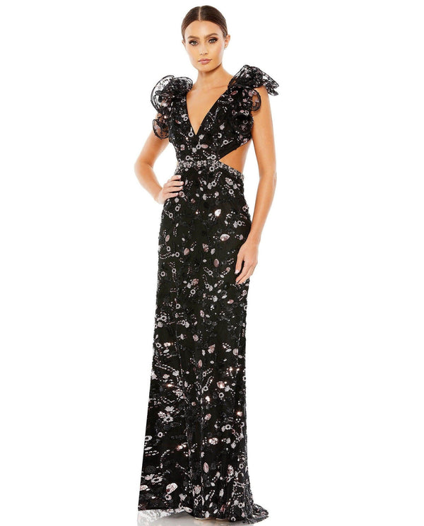 Long Cap Sleeve Floral Formal Gown Cap Sleeves Mac Duggal 68043