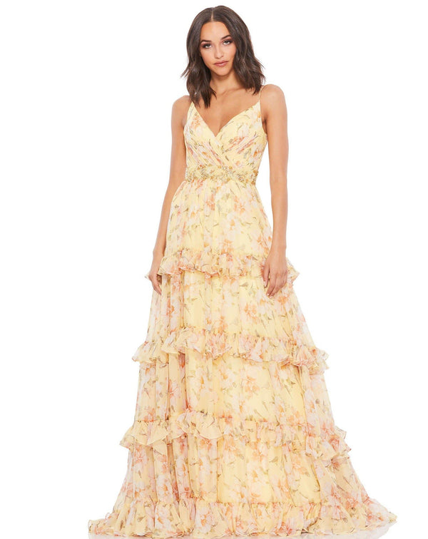Long Floral Chiffon Prom Dress Floral Chiffon Fabric Mac Duggal 67794