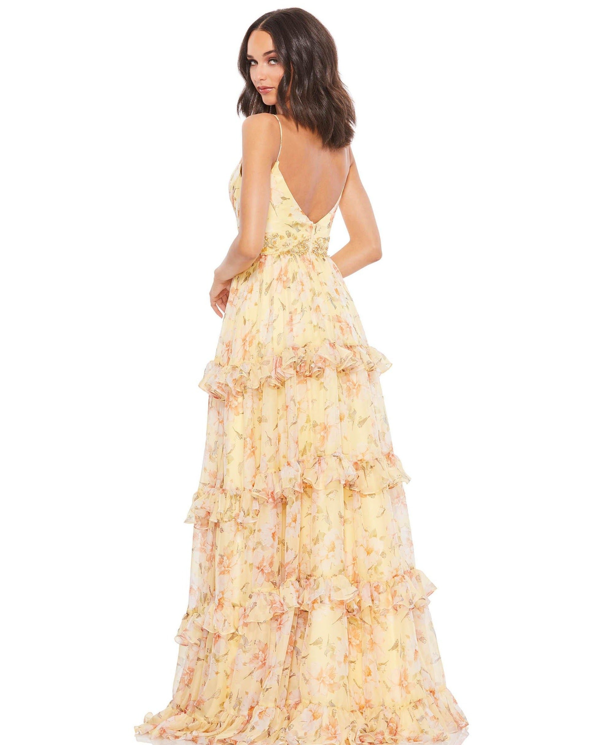 Mac Duggal Long Floral Chiffon Prom Dress 67794 - The Dress Outlet