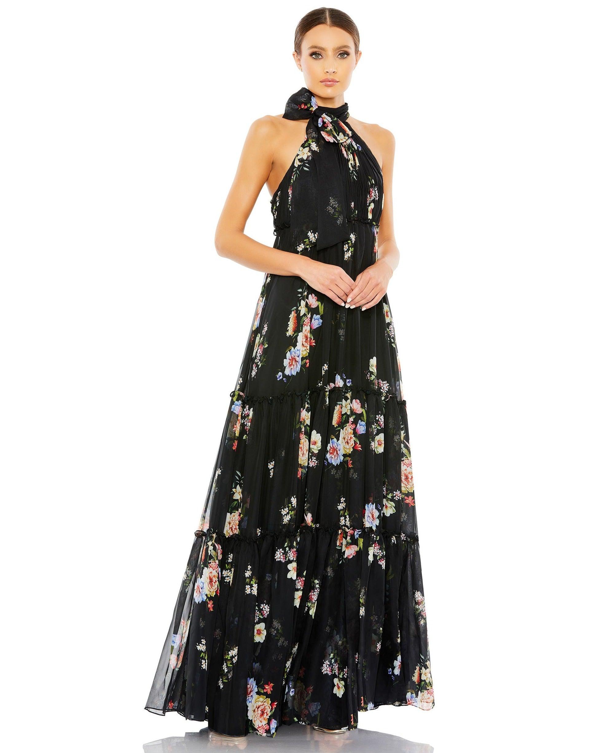 Mac Duggal Long Floral Halter Formal Dress 55814 - The Dress Outlet