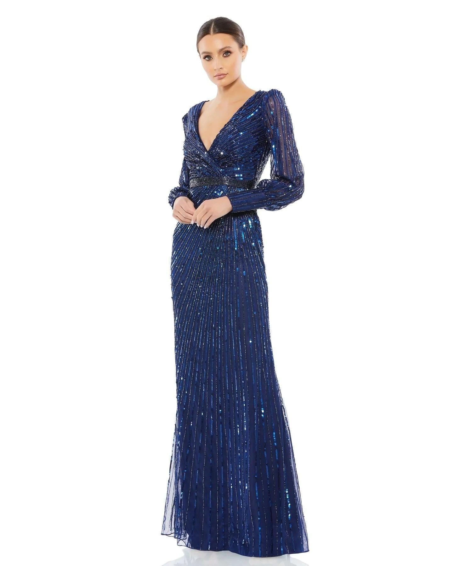 Midnight Mac Duggal 5501 Long Formal Beaded Evening Dress for $598.0